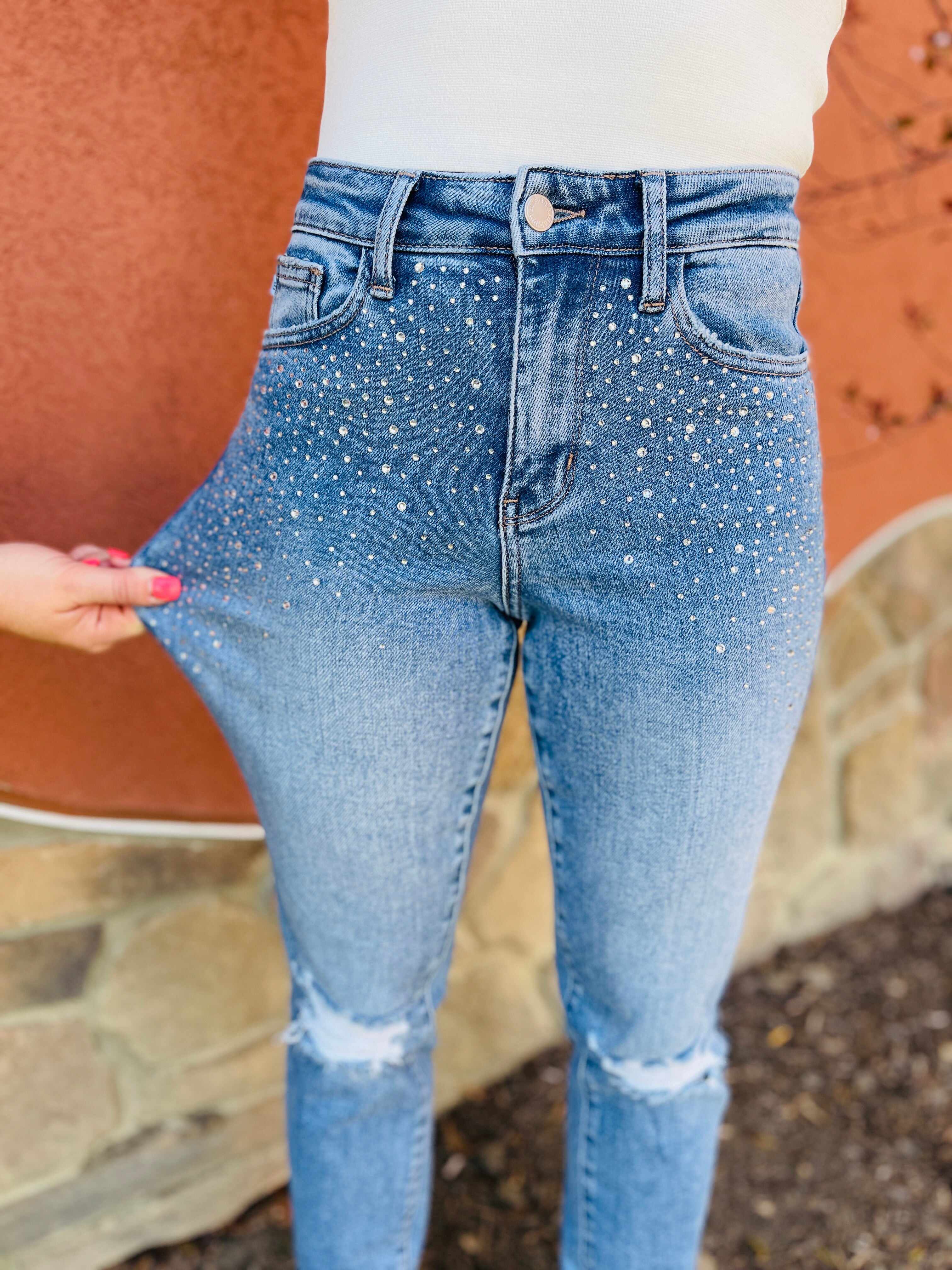 REG/CURVY Shine Bright Like a Diamond Rhinestone Straight Jeans