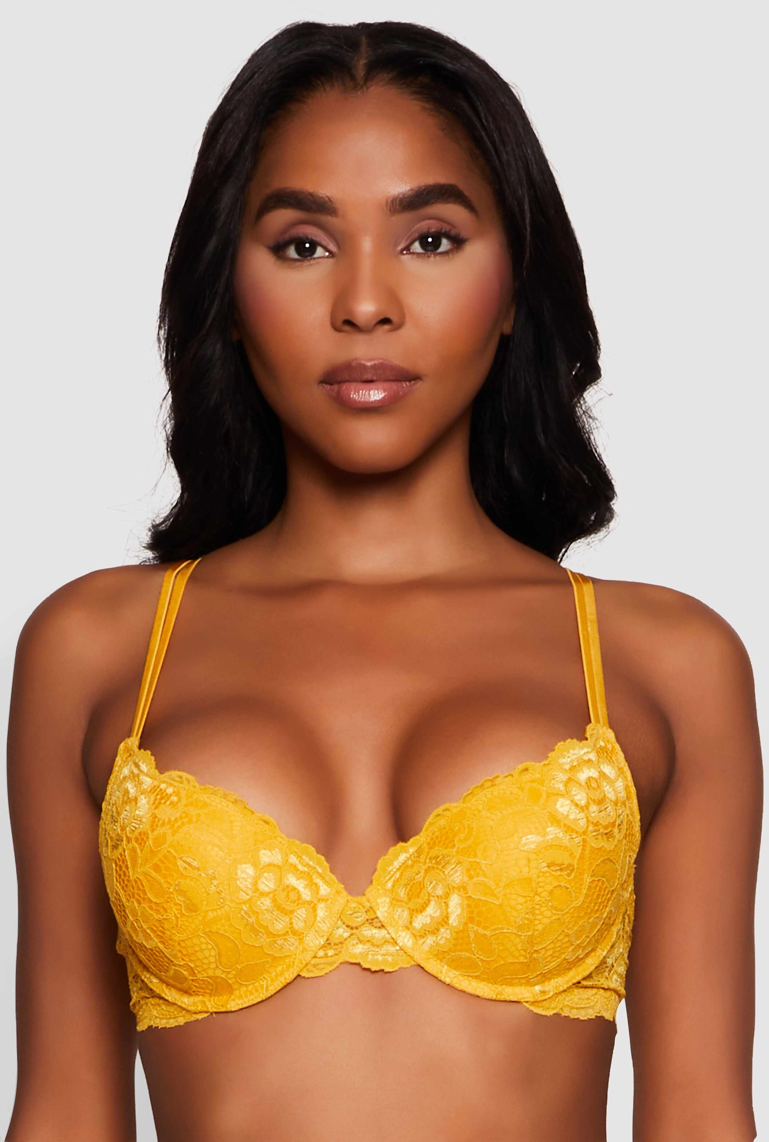 Floral Lace Padded Push Up Bra with Adjustable Straps