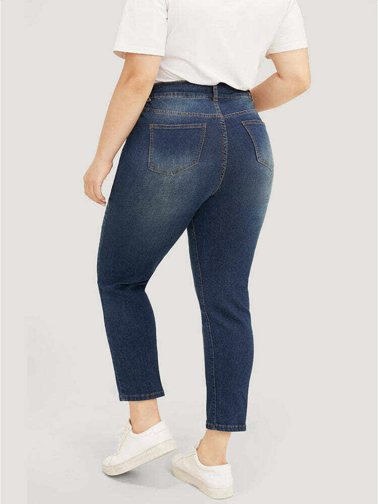 Very Stretchy High Rise Dark Wash Cut Out Jeans
