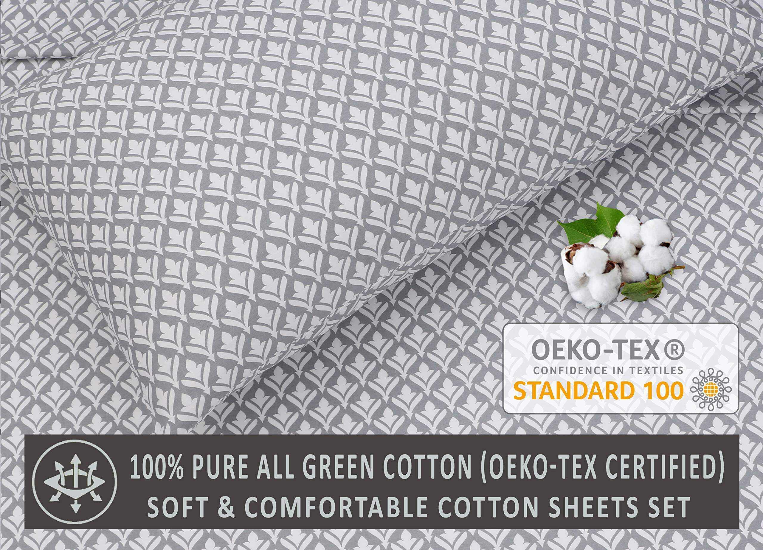 [Gray]100% Cotton Sheets - Soft & Breathable Sheet Set - 4 Pieces