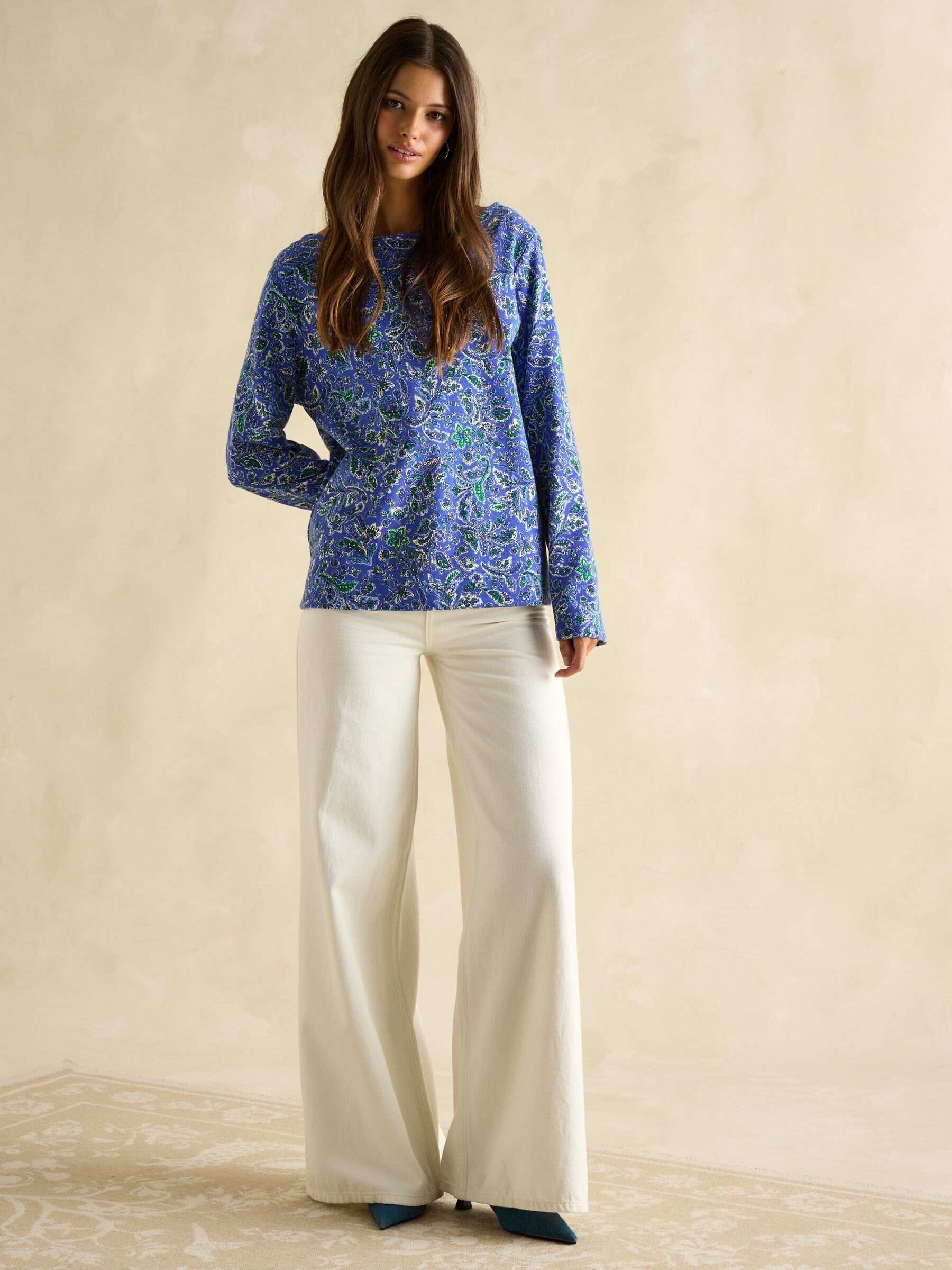 Harbour Blue Paisley Boat Neck Printed Top