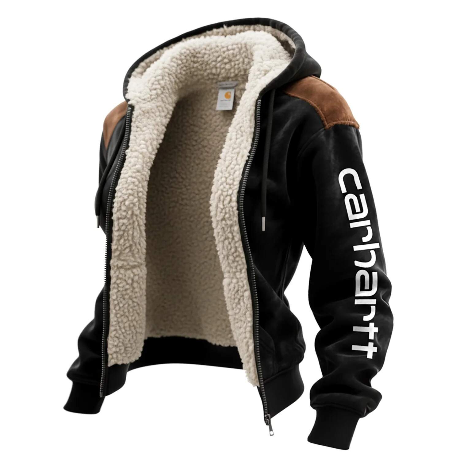 Women's Suede Contrast Color Stitching Thickened Zipper Cardigan Hooded Sweatshirt