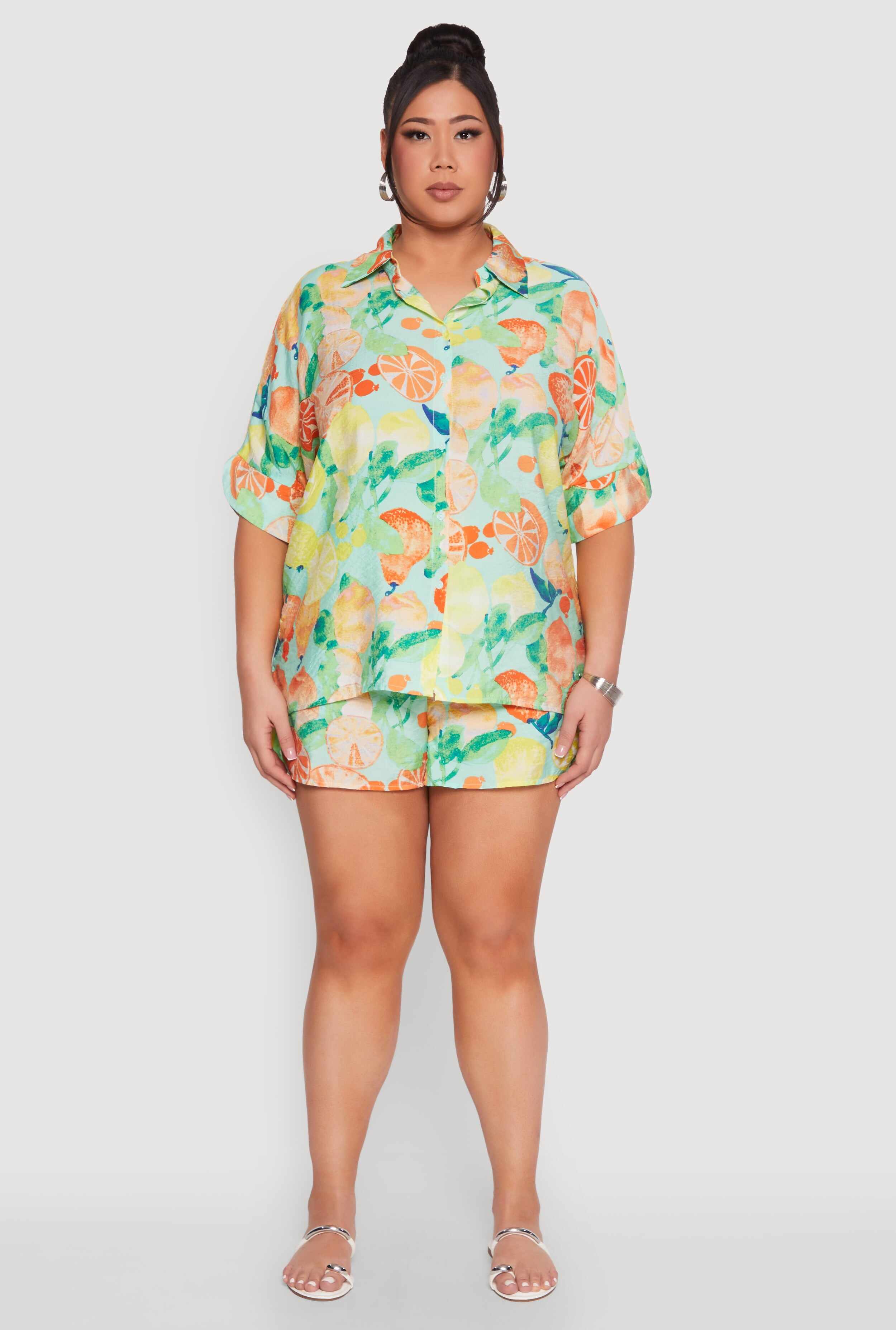 Plus Size Airy Fruit Print Shirt