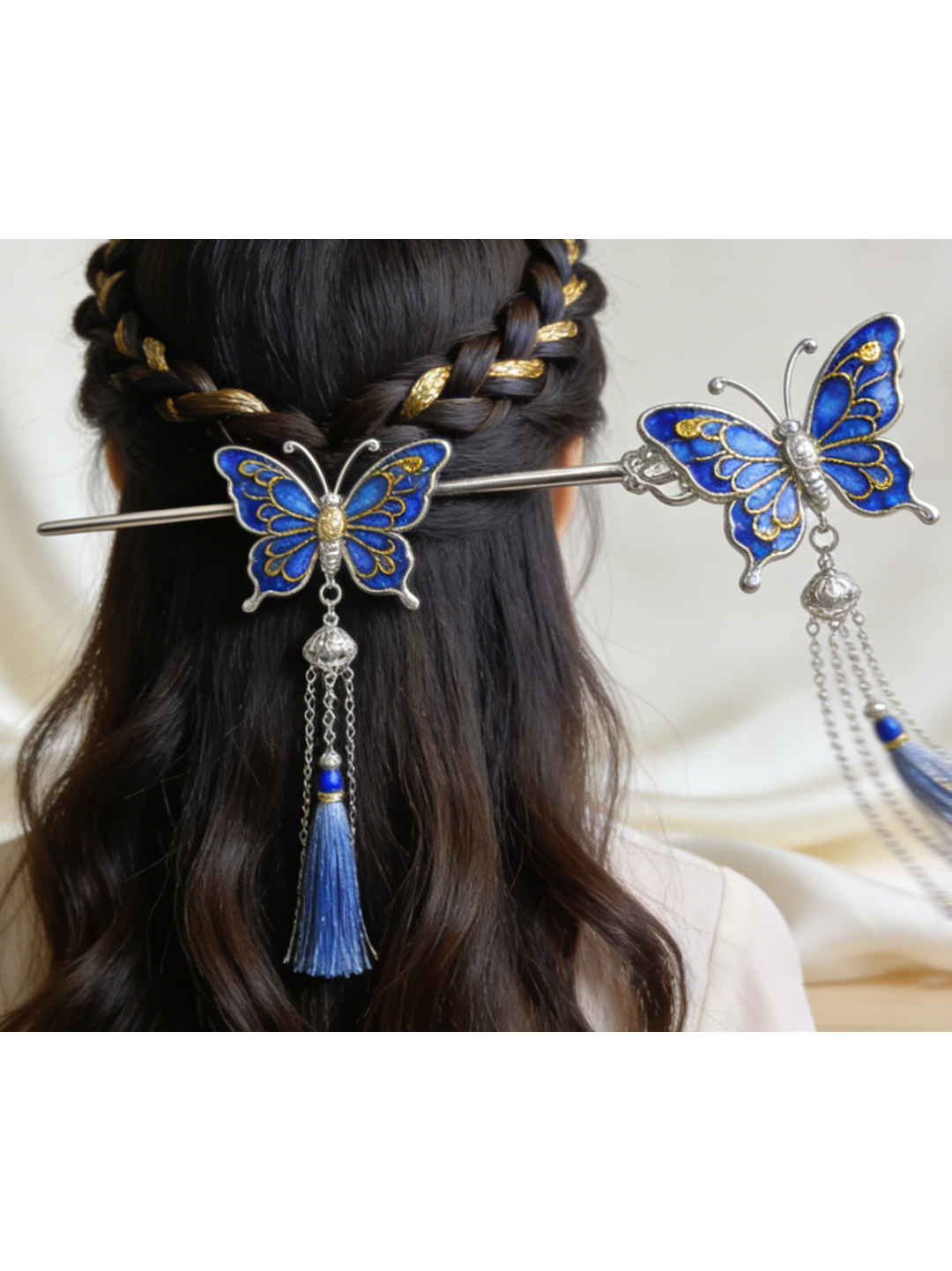 Women Alloy Embroidery Pearl Banana Hairpin