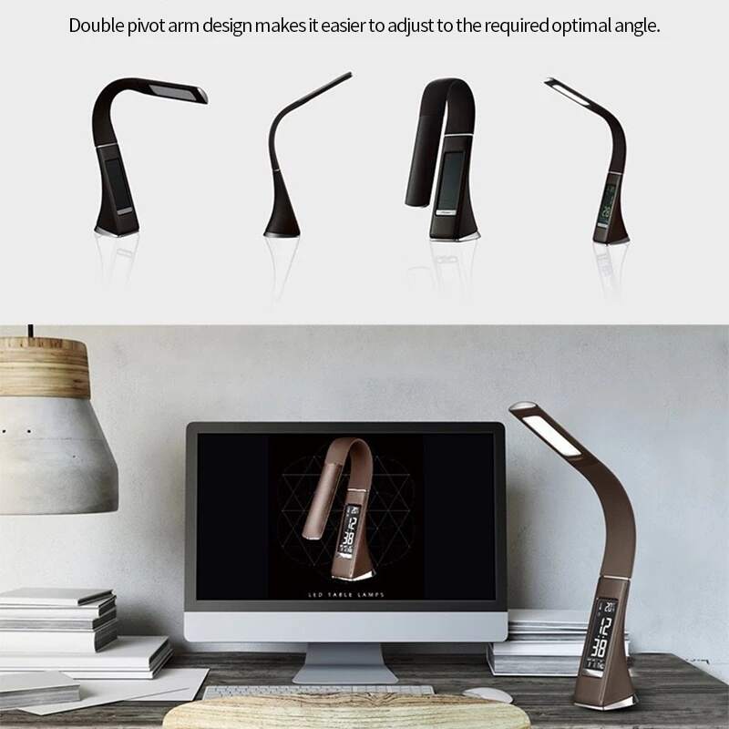 LED Desk Lamp With Calendar Temperature Alarm Clock 3 Modes Lighting Eye-Protected Reading Light Table Lamp For Student Office USB Charging LED Lamp