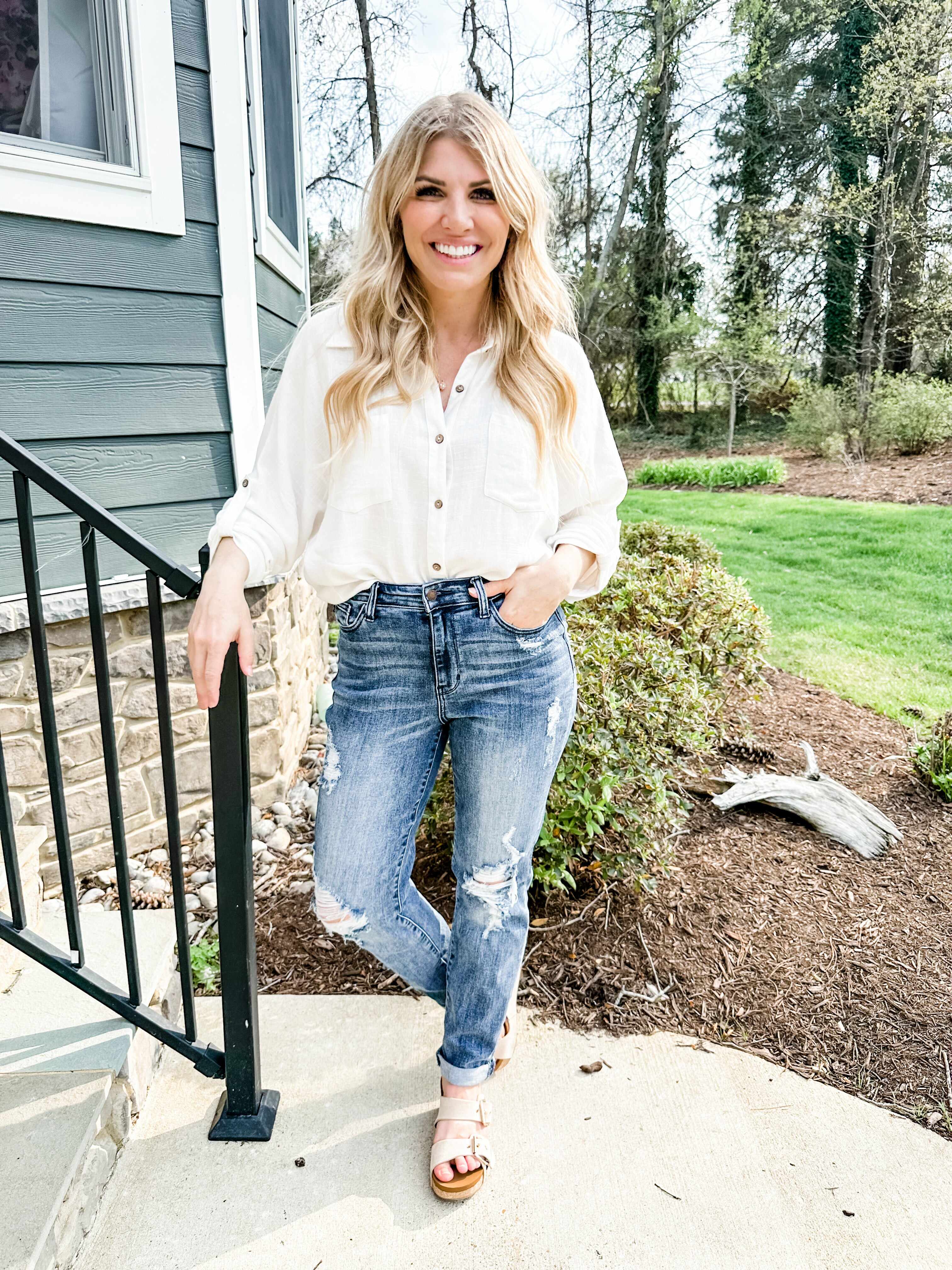 🔥Hot Sales🔥Weekender Dark Wash High Rise Boyfriend Jeans