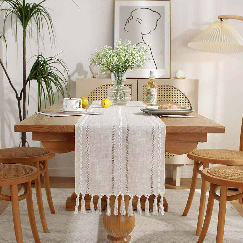 Hand - Woven Cotton And Linen Table Flag With Hollow Tassels, Suitable For Household And Rural Dining Tables