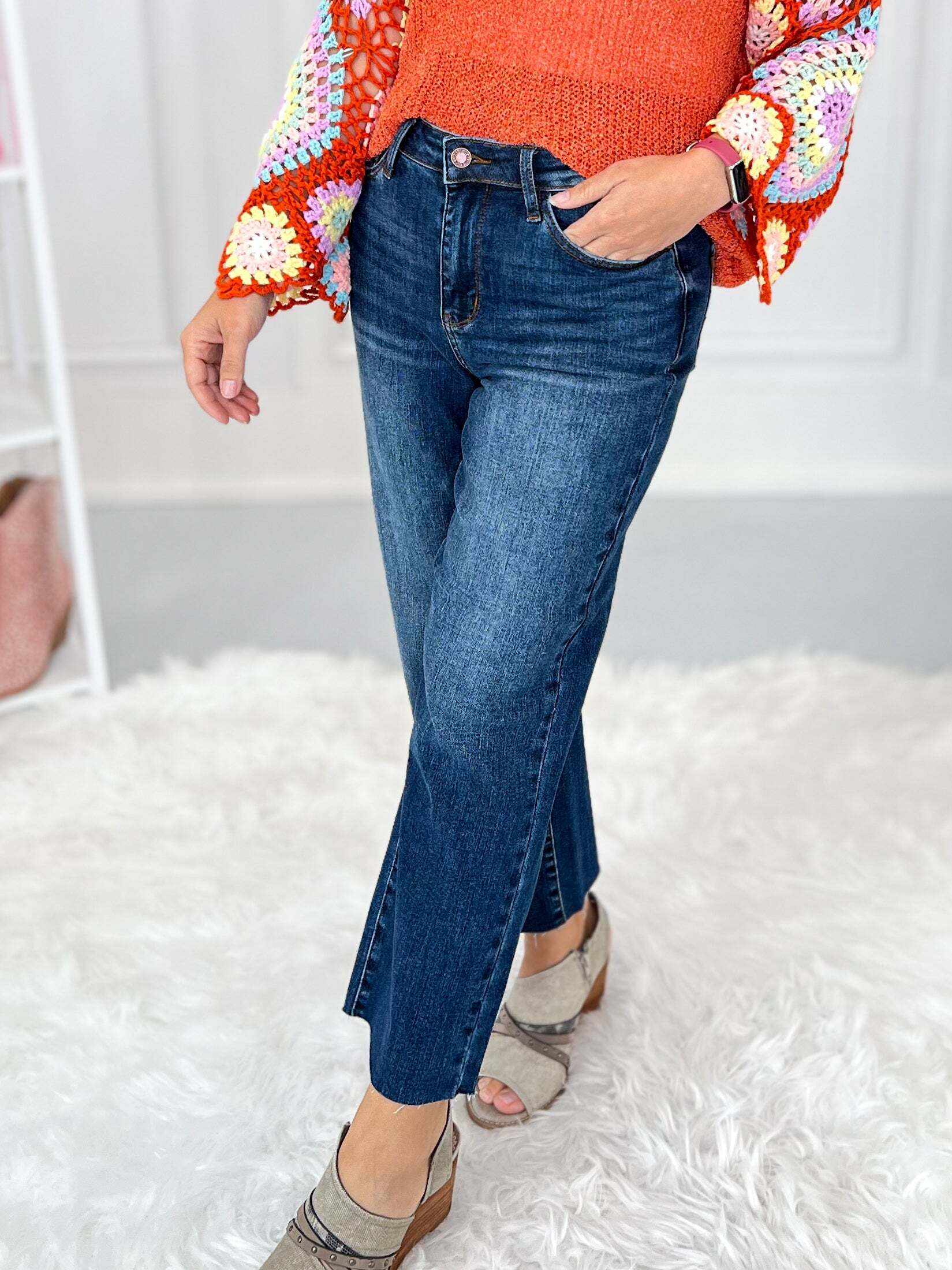 One Sweet Day  - Christmas Cropped Wide Leg Jeans- Final Sale