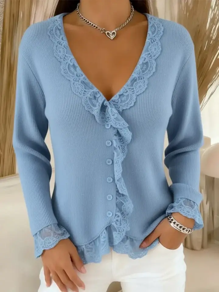 🔥Summer Arrivals🌟Women's Lace-paneled V-neck Sweater