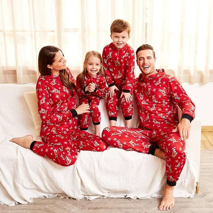Christmas Cartoon Printed Onesie Family Pajamas Set