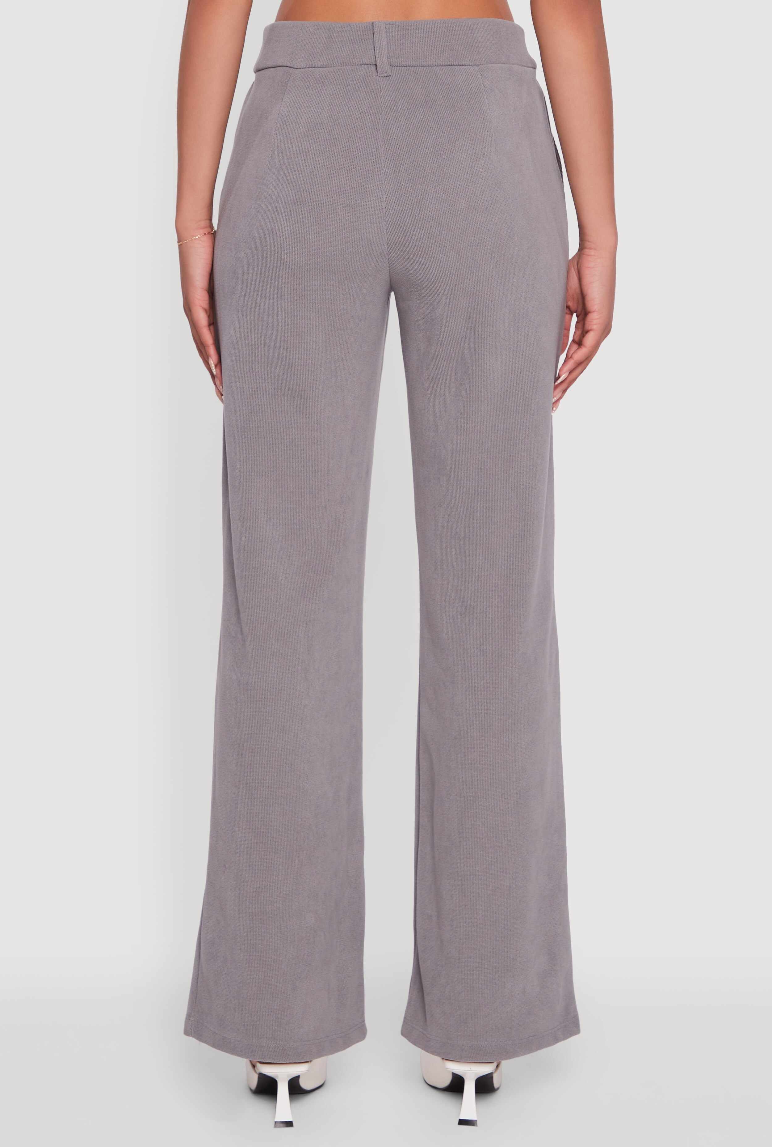 High Waisted Wide Leg Pants with Faux Buttons