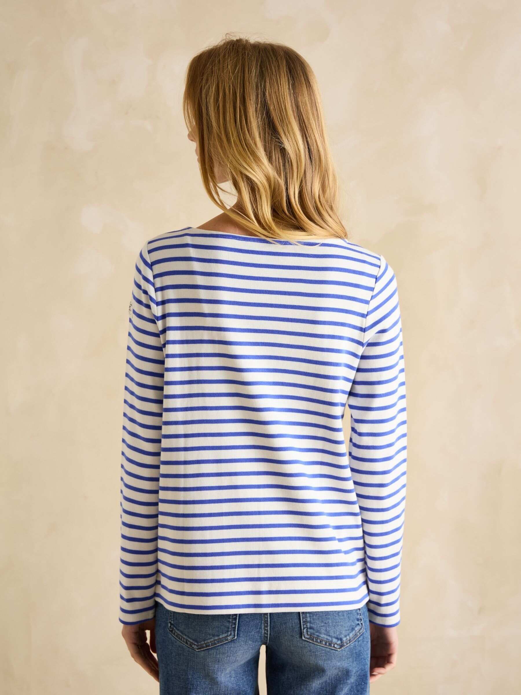 Harbour Blue/White Boat Neck 100% Cotton Breton Top