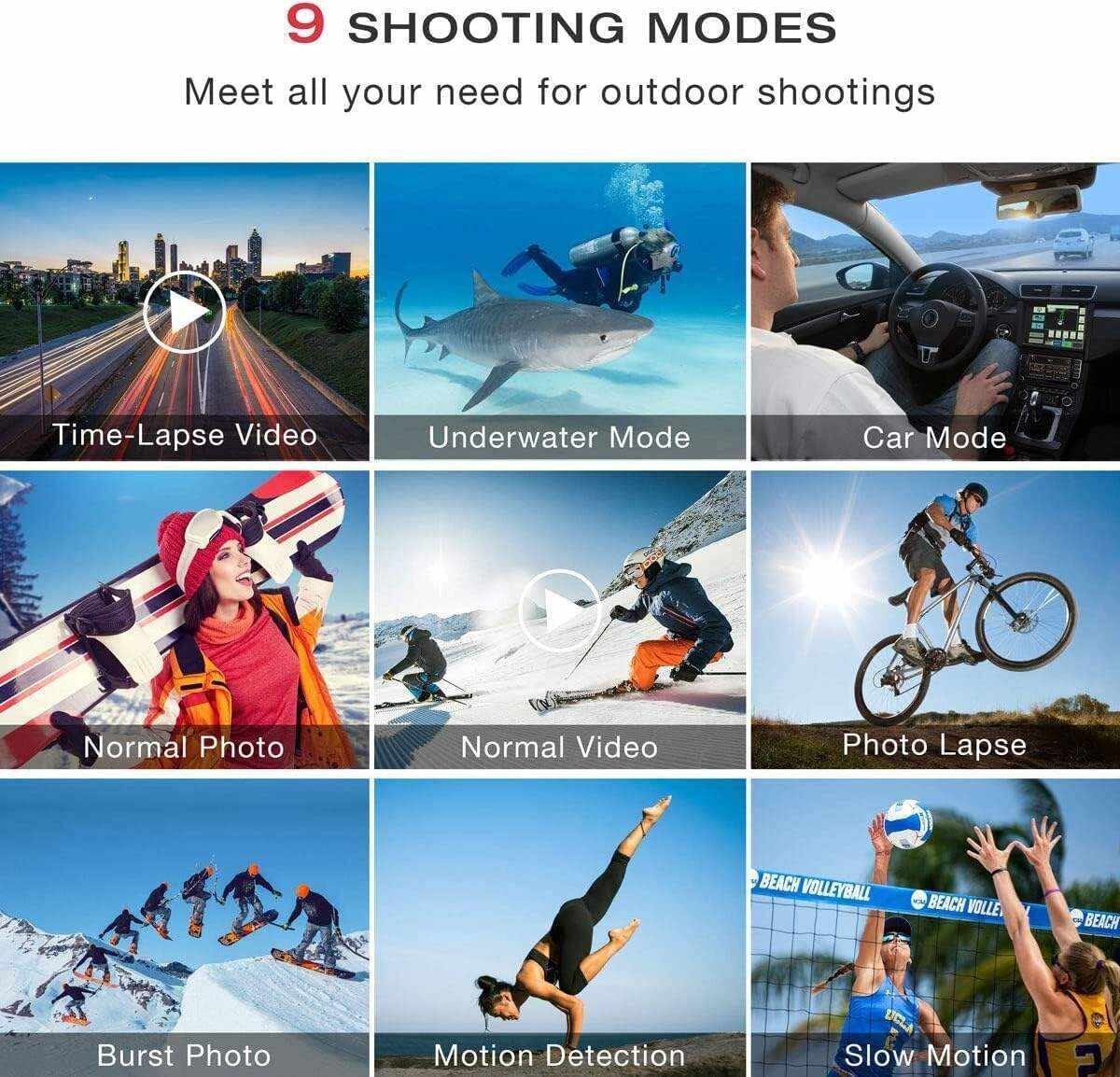 Underwater Camera,24MP 40m WiFi Dual Color Screen Action Camera 4K For Snorkeling Sports,Waterproof Camera with Bike Helmet,EIS Stabilization,170° Wide Angle,4X Zoom,2 Batteries and Mounting Kits