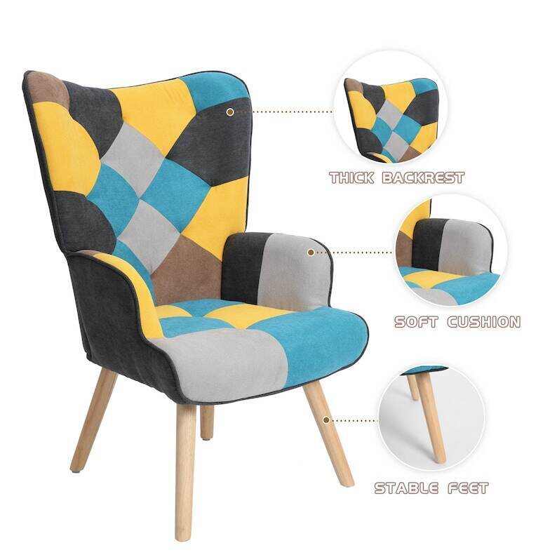 Aurelio Accent Chair with Ottoman, Living Room Chair and Ottoman Set, Comfy Side Armchair for Bedroom, Creative Splicing Cloth Surface