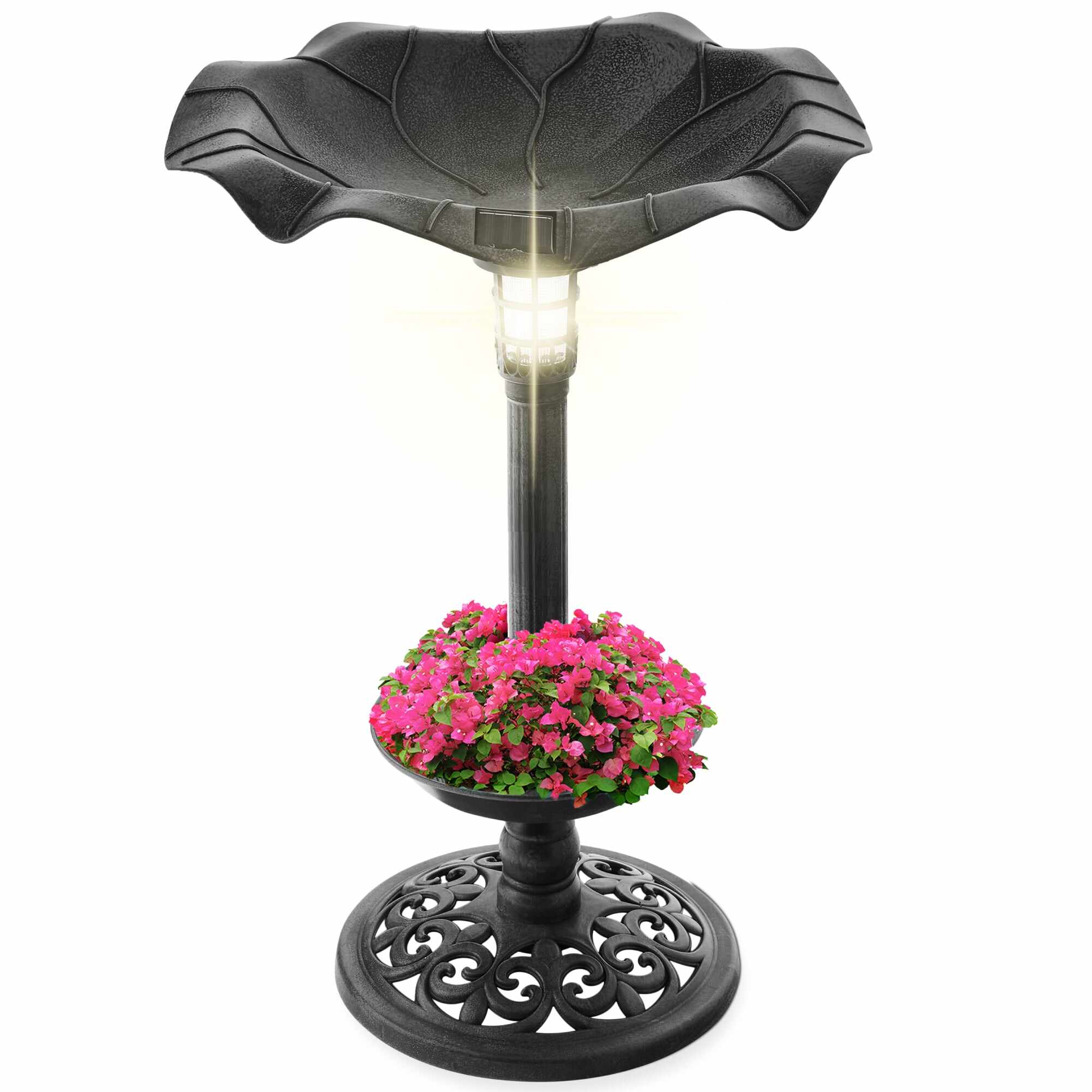 Solar Lighted Bird Bath w/ Planter
