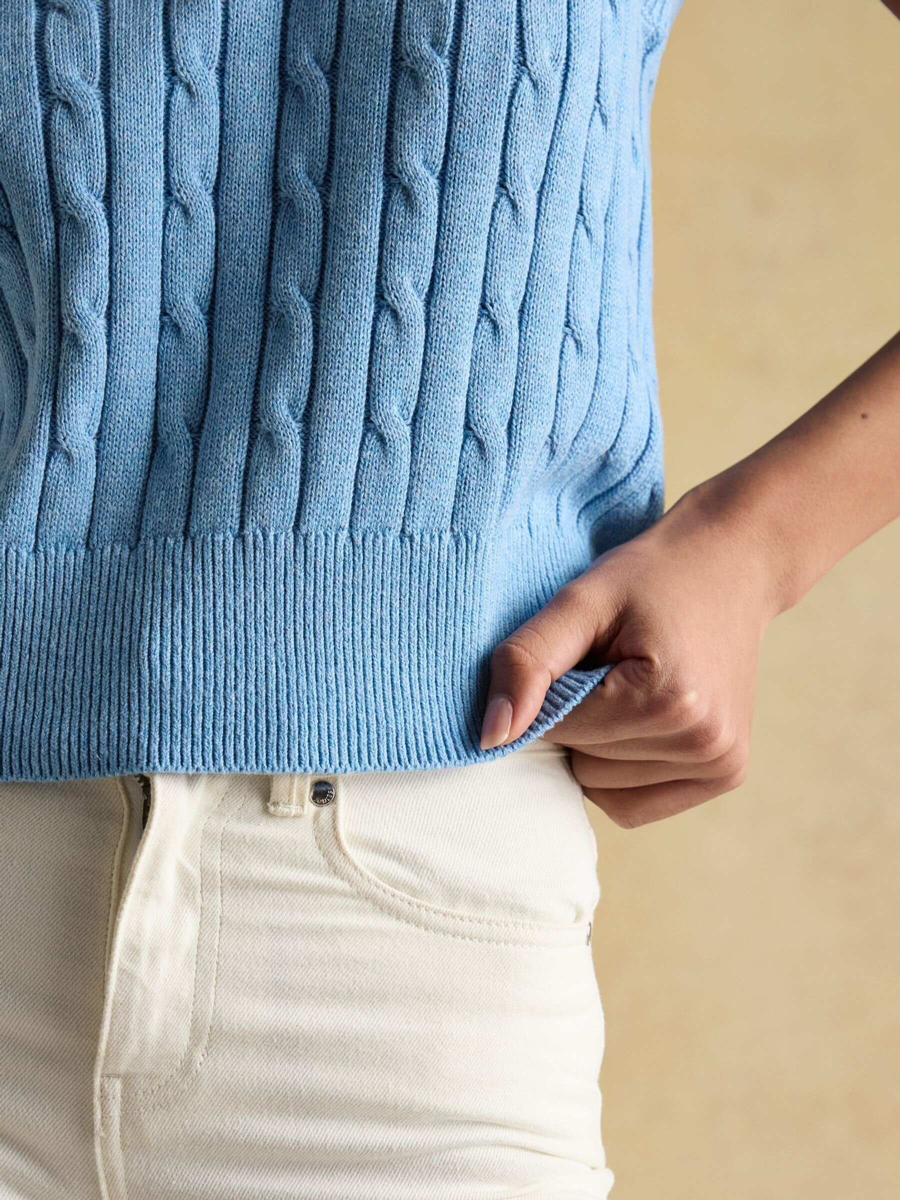 Janey Blue Cotton Collared Cable Tank