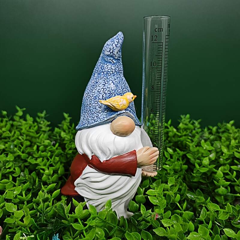 1pc Resin Gnome Rain Gauges, Resin Gnome Garden Statue With A Plastic Rain Gauge, Hand Painted Gnome Sculpture Water Gauge For Rain