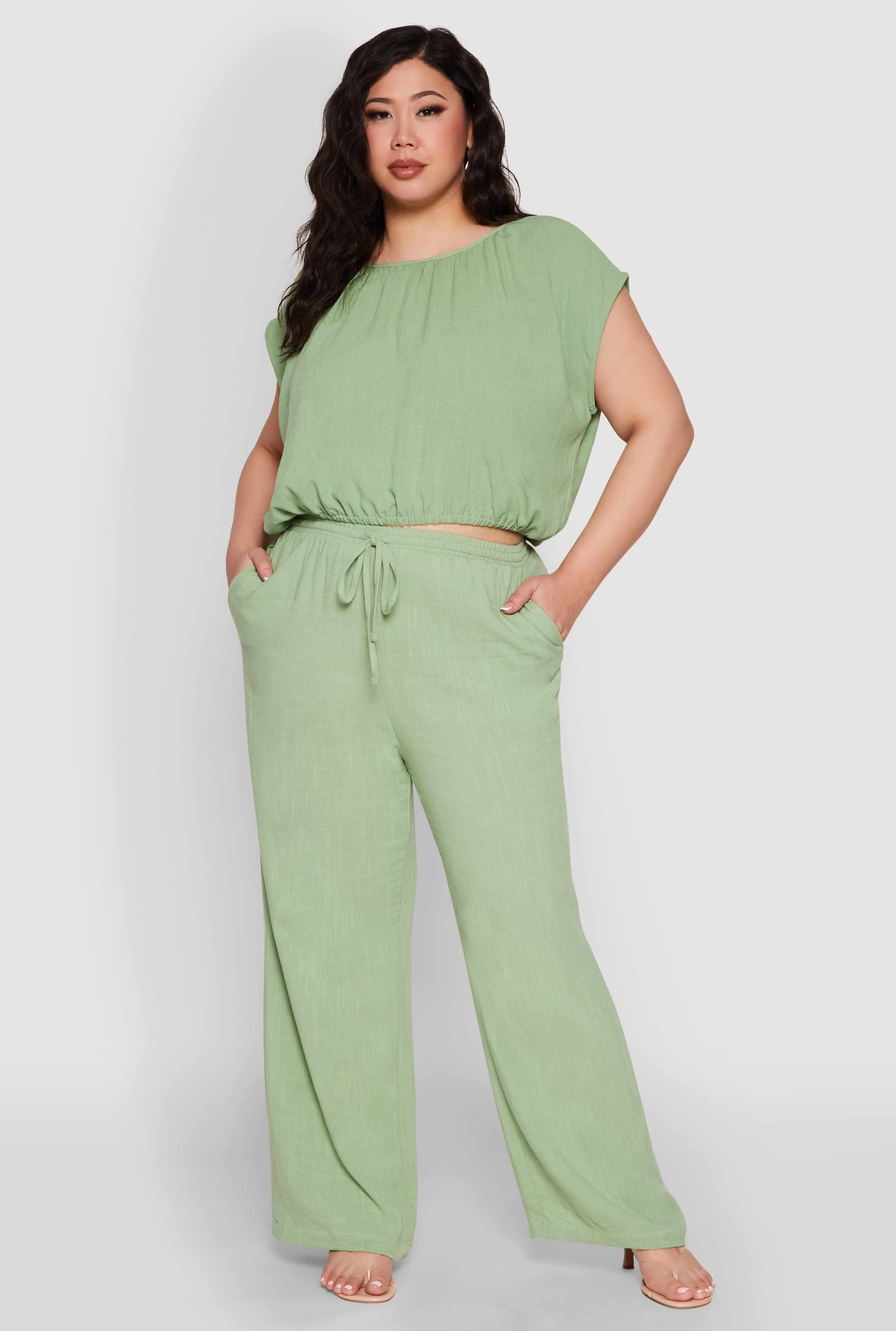 Plus Size Linen High Waisted Pants