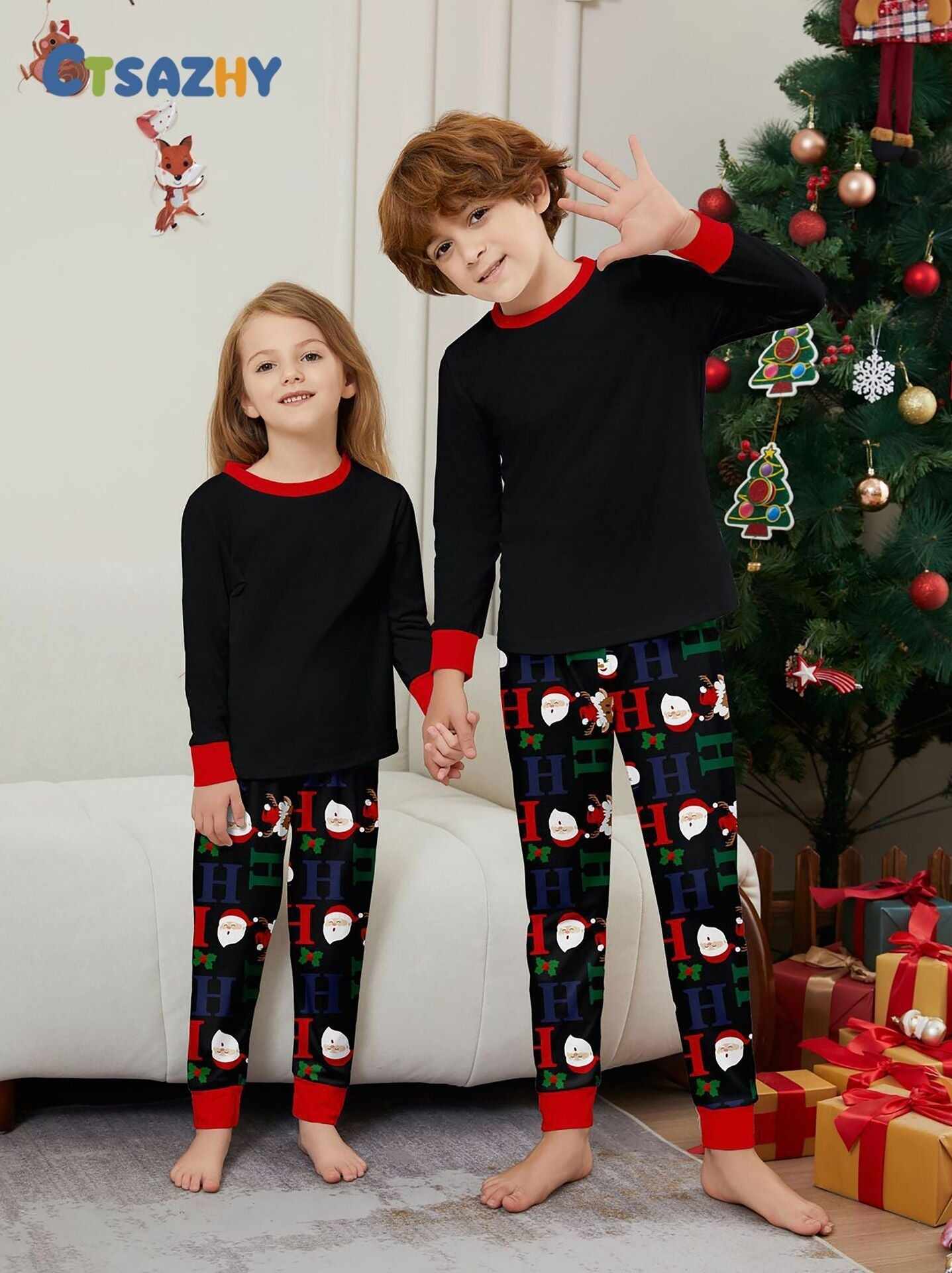 Christmas Deer & Santa Family Matching Pajama Set