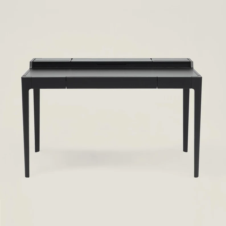 Solid Wood Writing Desk with Drawer and Cable Management | Scandinavian Mid Century Modern Large Desk | Walnut & Oak | NOVA DESK