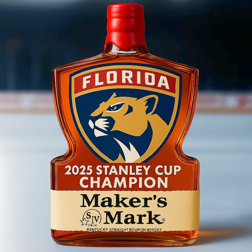 Florida Panthers Logo 2025 Stanley Cup Champion Whiskey Bottle