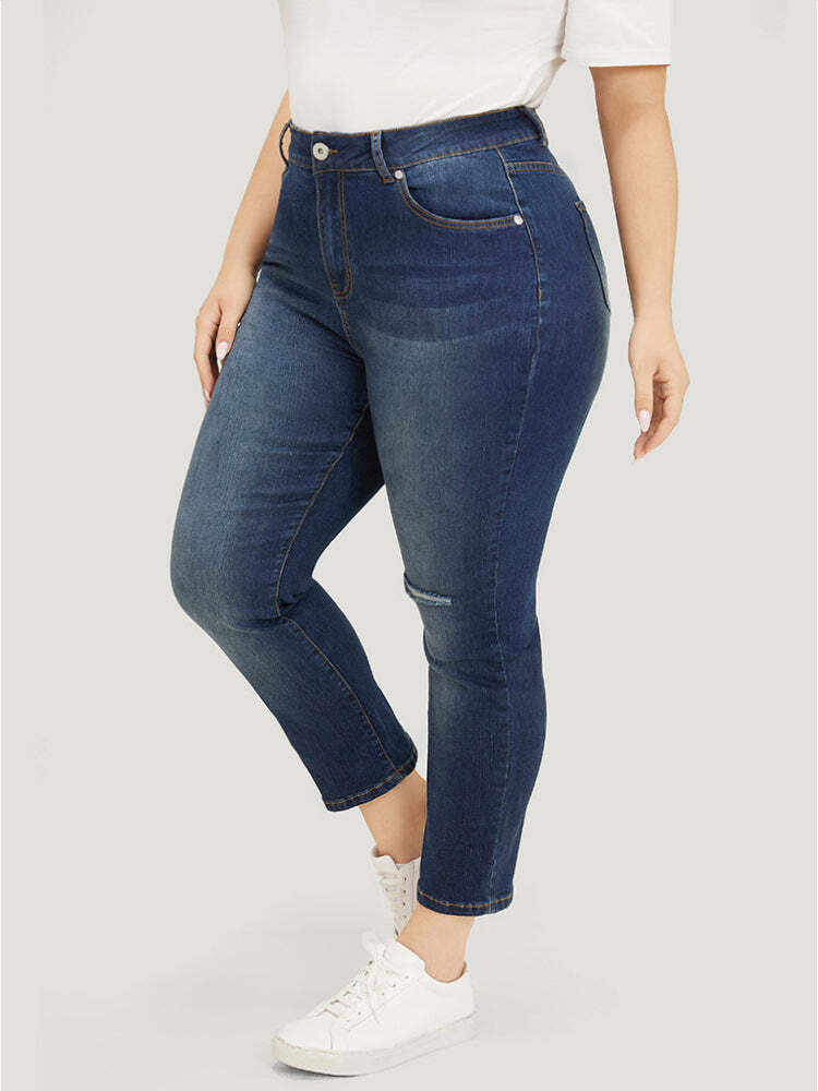 Very Stretchy High Rise Dark Wash Cut Out Jeans