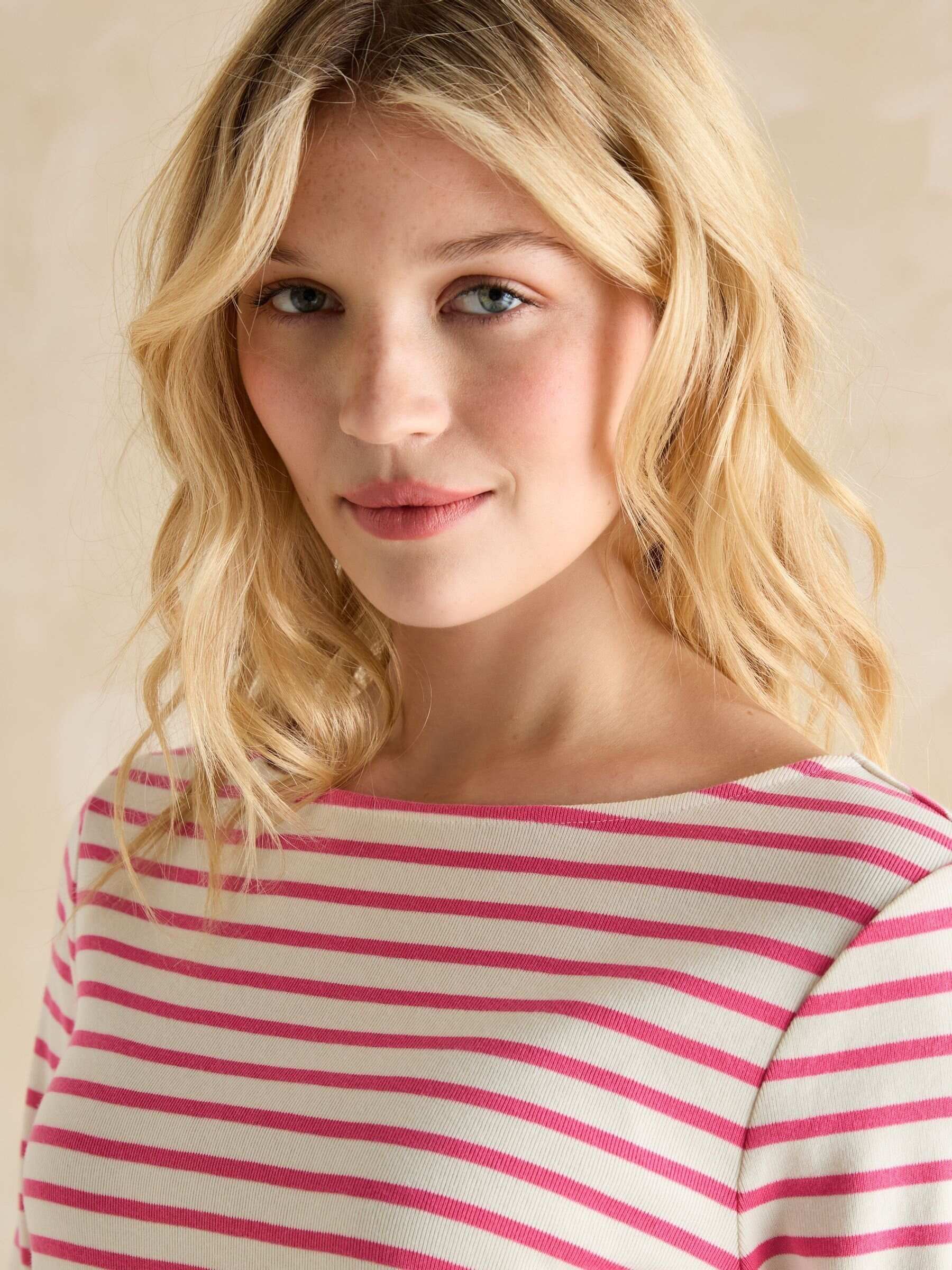 Harbour Bright Pink Boat Neck 100% Cotton Breton Top