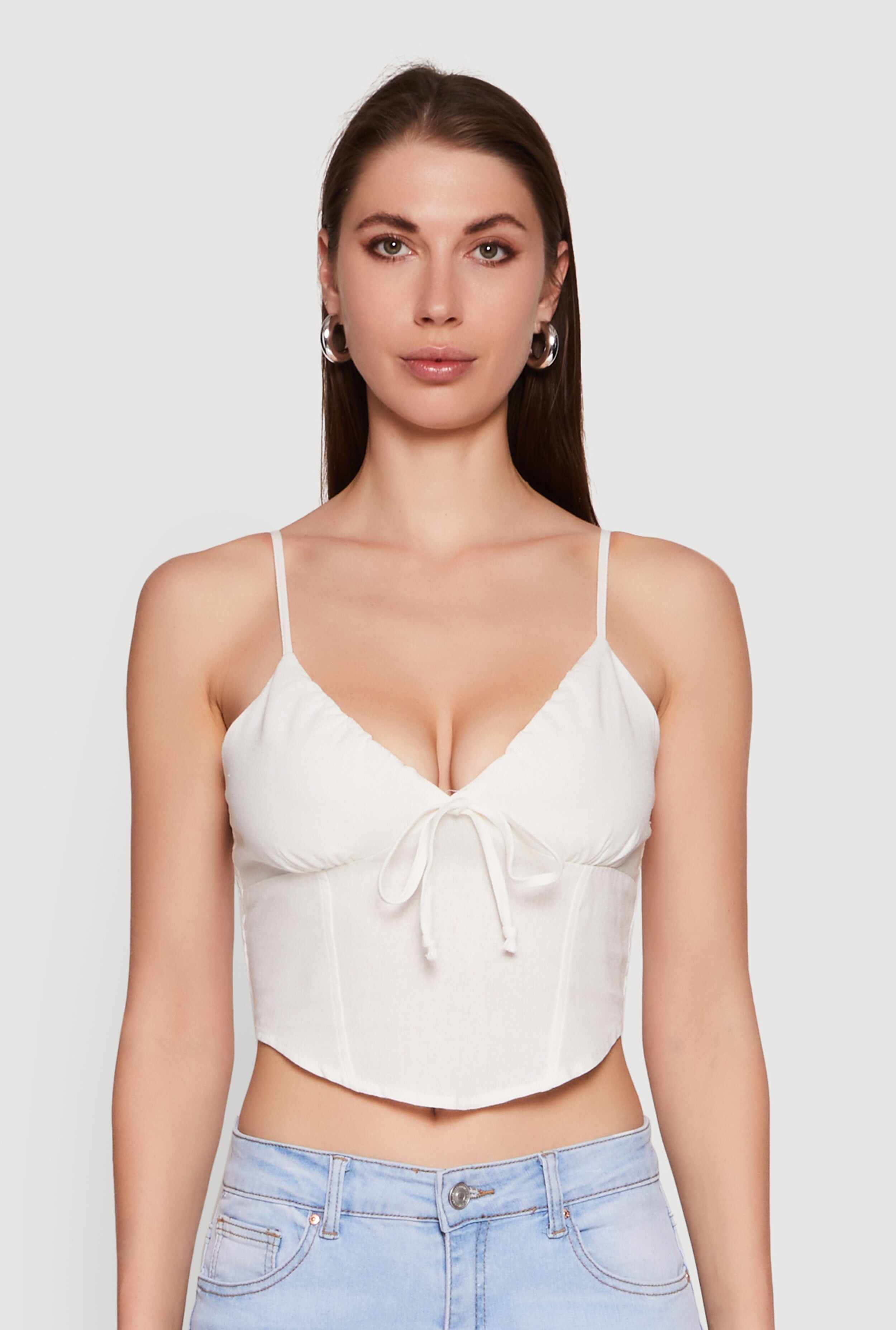 Chic Linen Bustier Top with Tie Front Detail