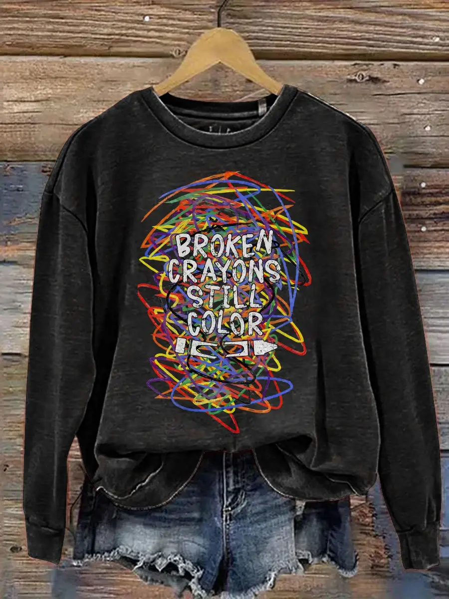 Broken Crayons Still Color Print Casual Sweatshirt