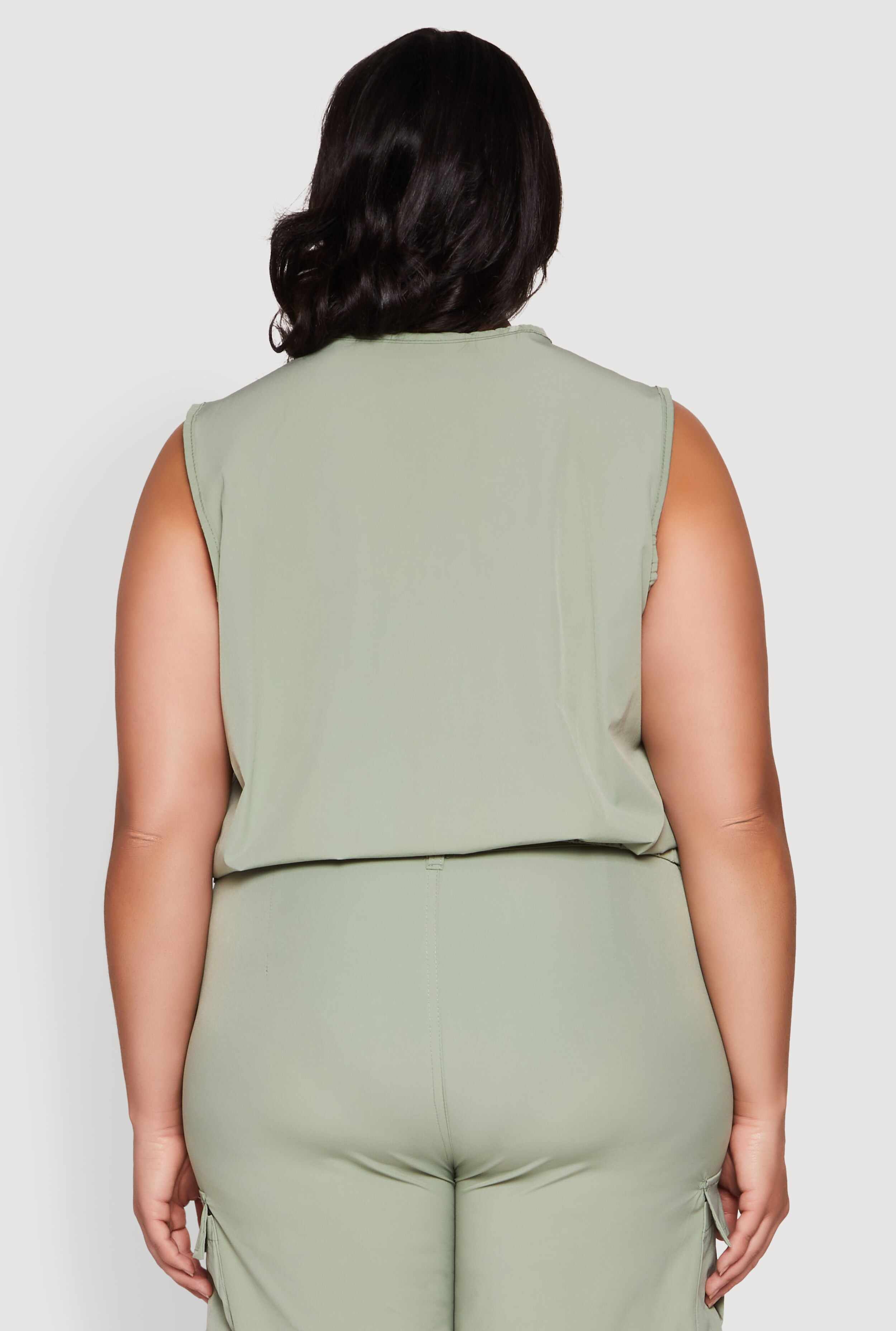 Plus Size Zip Front Cargo Pocket Top