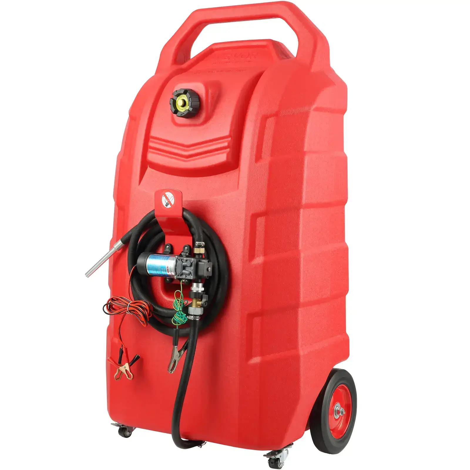 Fuel Caddy,, 32 Gallon, Portable Fuel Storage Tank On-Wheels, with 12V DC Transfer Pump, Gasoline Diesel Fuel Container with 8.2 ft Hose, Flow Rate 7L/min, for Trucks, Boats, Lawn Mowers