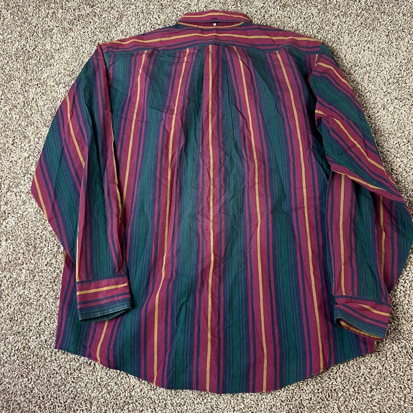 Men's Casual Western Red Green Striped Long Sleeve Shirt