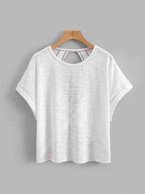 Women's Plain Cut Out Asymmetrical Hem Batwing Sleeve Tee, Elegant Casual Short Sleeve Round Neck T-Shirt for Summer, Ladies Clothes for Daily Wear