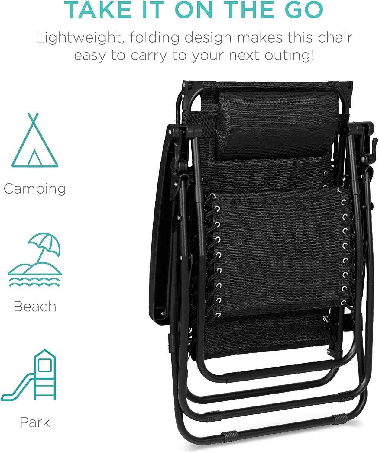Folding Zero Gravity Outdoor Recliner Patio Lounge Chair w/Adjustable Canopy Shade, Headrest, Side Accessory Tray, Textilene Mesh - Beige