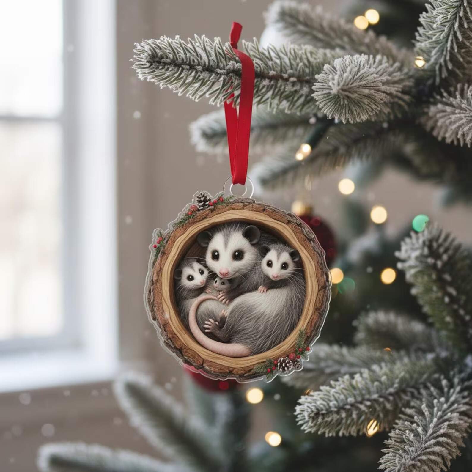 Family of Opossums Christmas Ornament