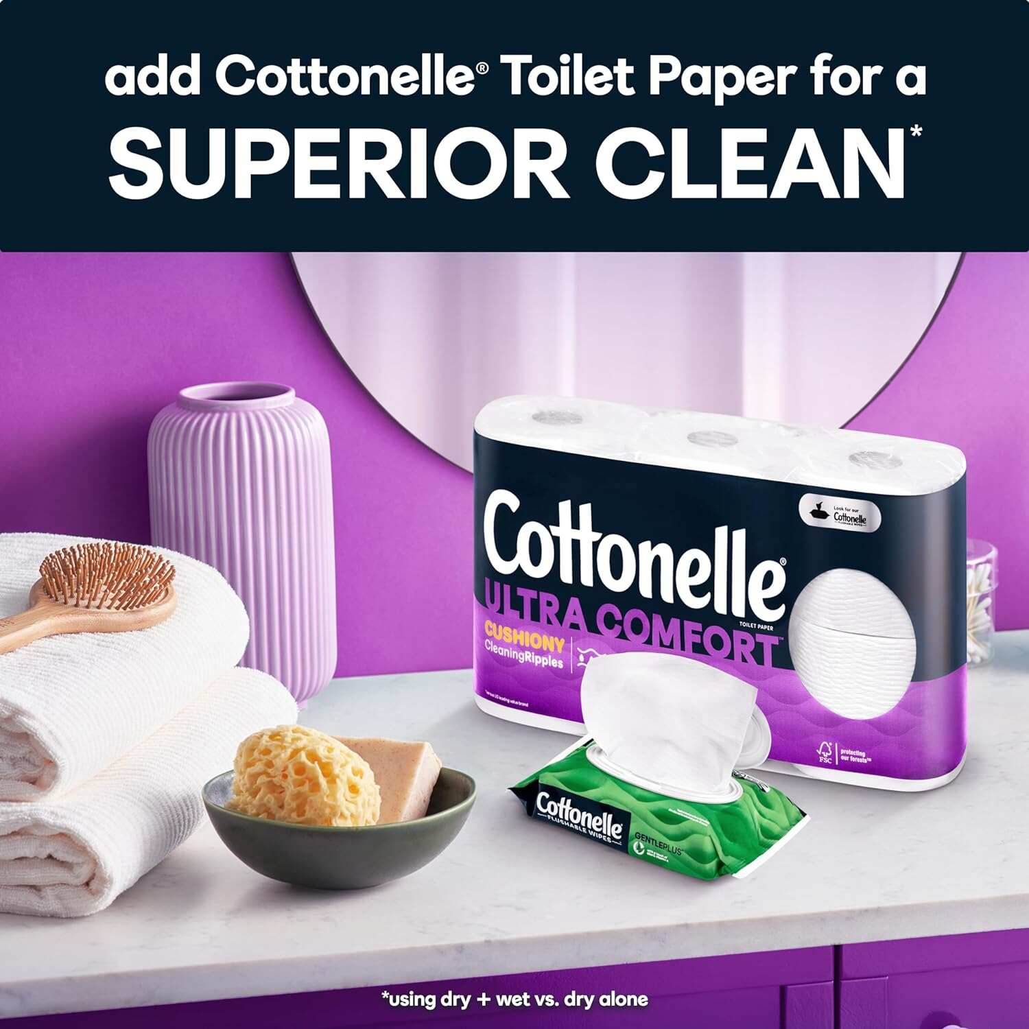 Cottonelle Ultra Comfort Toilet Paper with Cushiony CleaningRipples Texture, 24 Family Mega Rolls (24 Family Mega Rolls = 108 Regular Rolls) (4 Packs of 6), 325 Sheets per Roll, Packaging May Vary