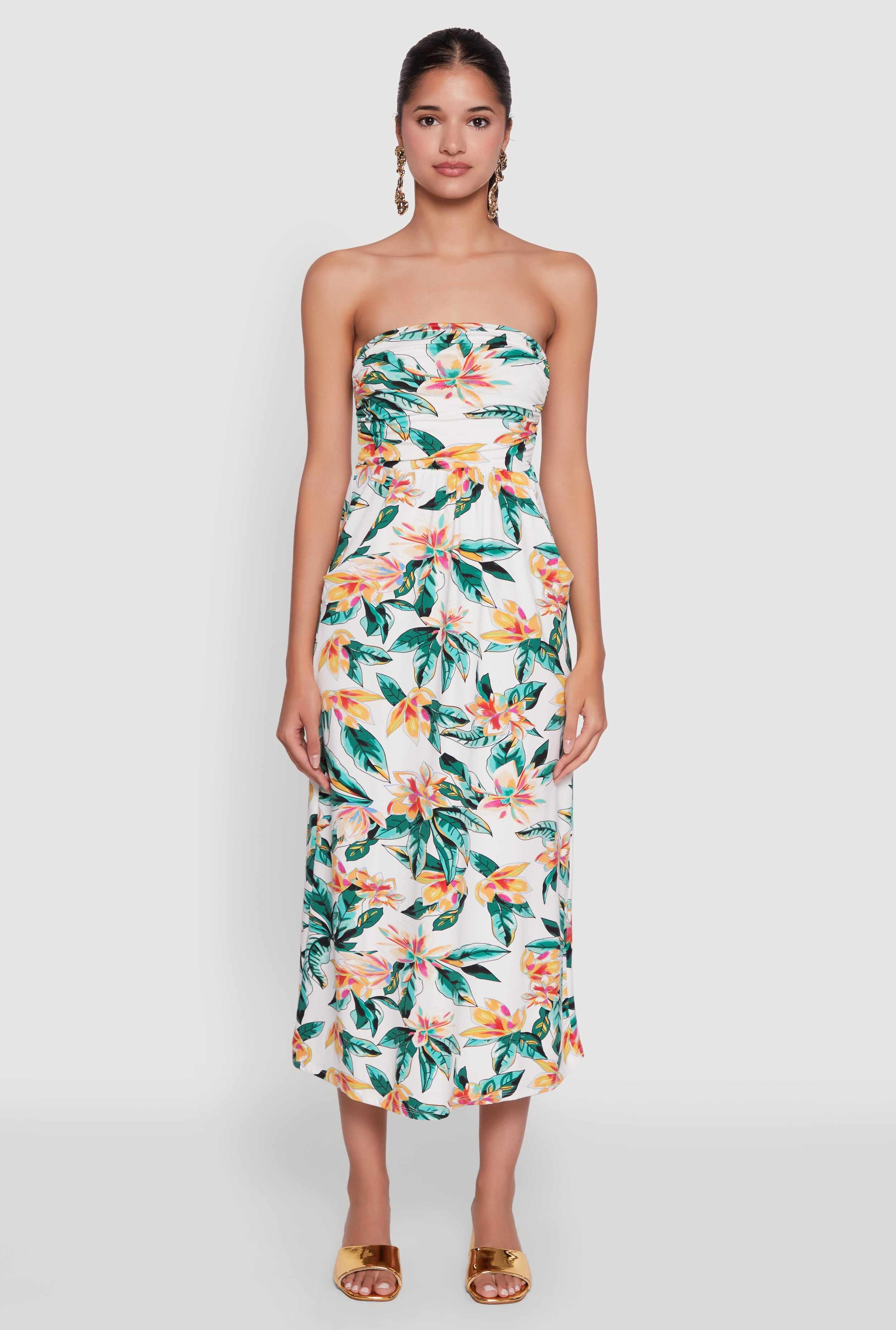 Floral Print Tube Sundress with Classic Fit