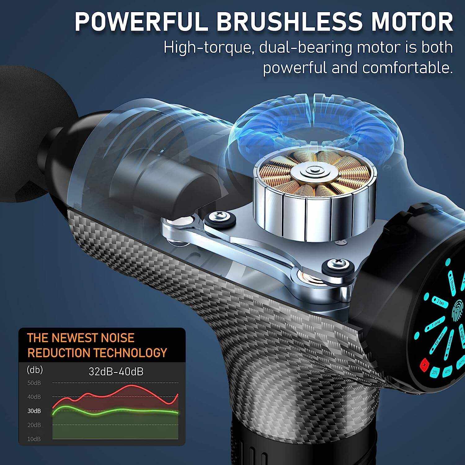 RAEMAO Massage Gun Deep Tissue, Back Massage Gun for Athletes for Pain Relief Attaching 8 PCS Specialized Replacement Heads, Percussion Massager with 10 Speeds & LED Screen, Carbon