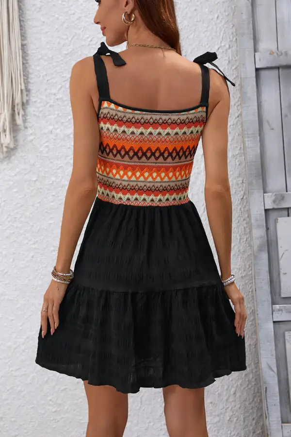 Bohemia Print Patchwork Ruffle Casual Dress
