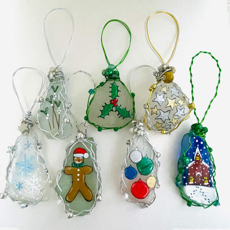 Sea glass hand painted art Christmas tree decorations