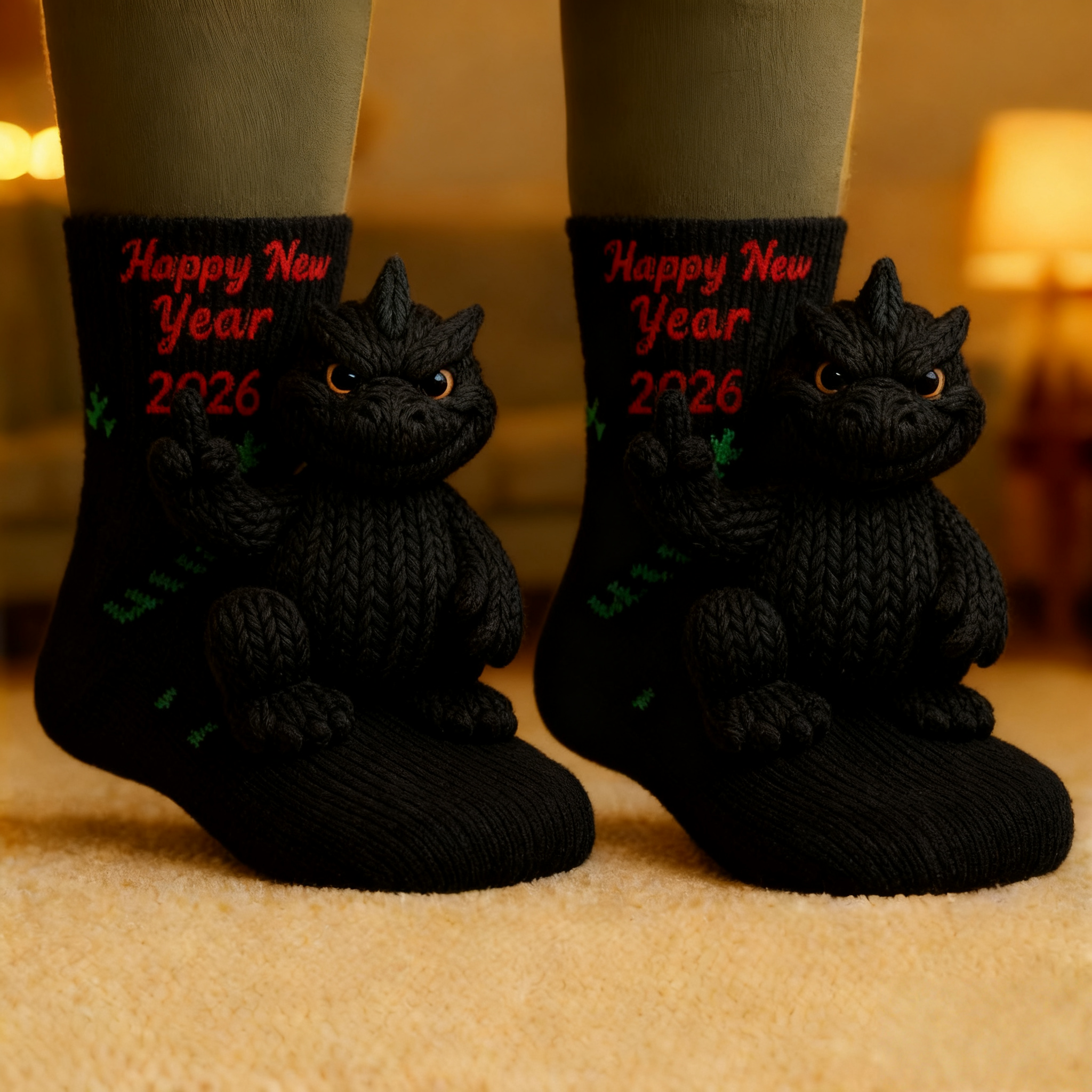 🦖 Godzilla Knit Socks · Happy New Year 2026 Edition
