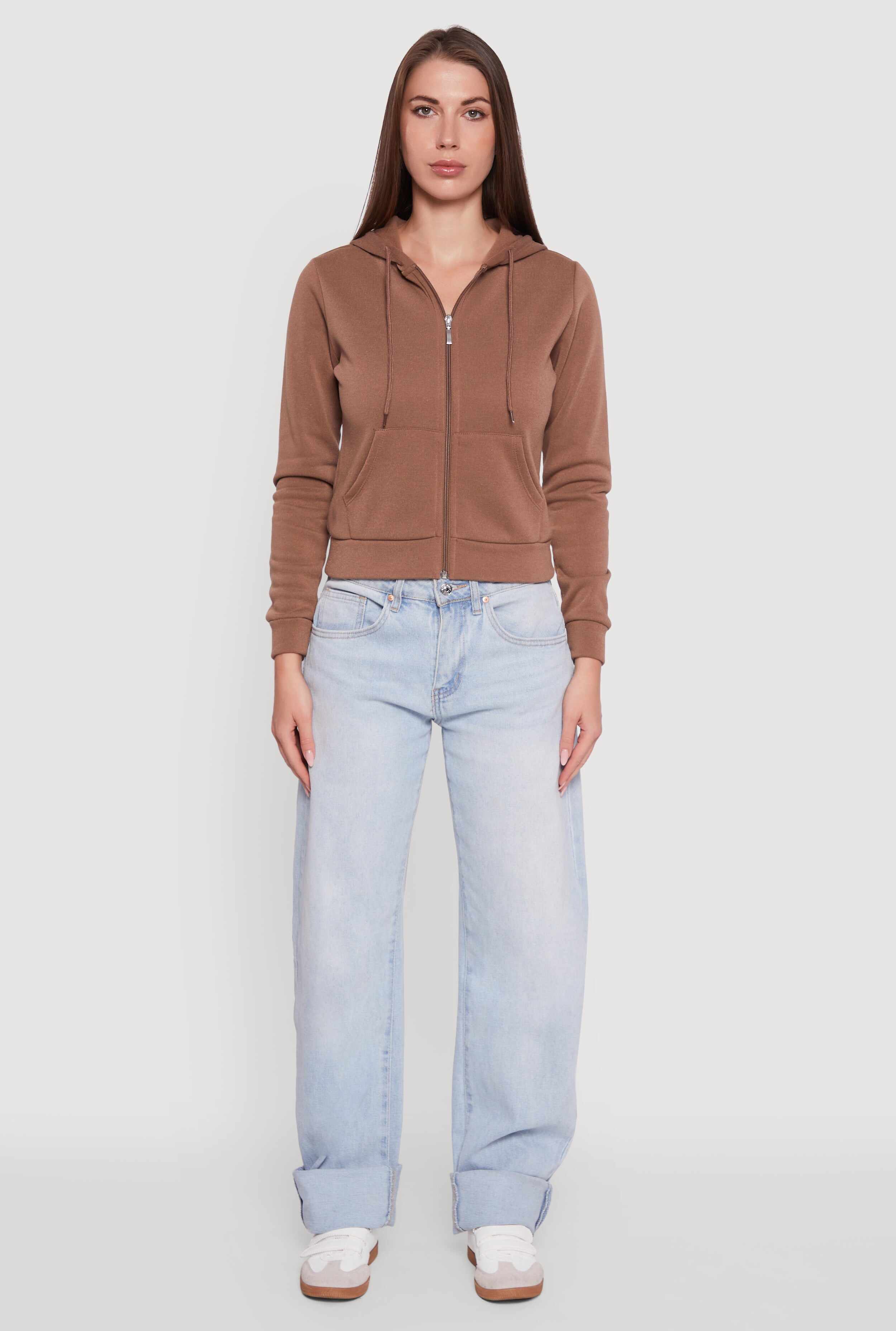 Zip Front Fleece Hooded Sweatshirt