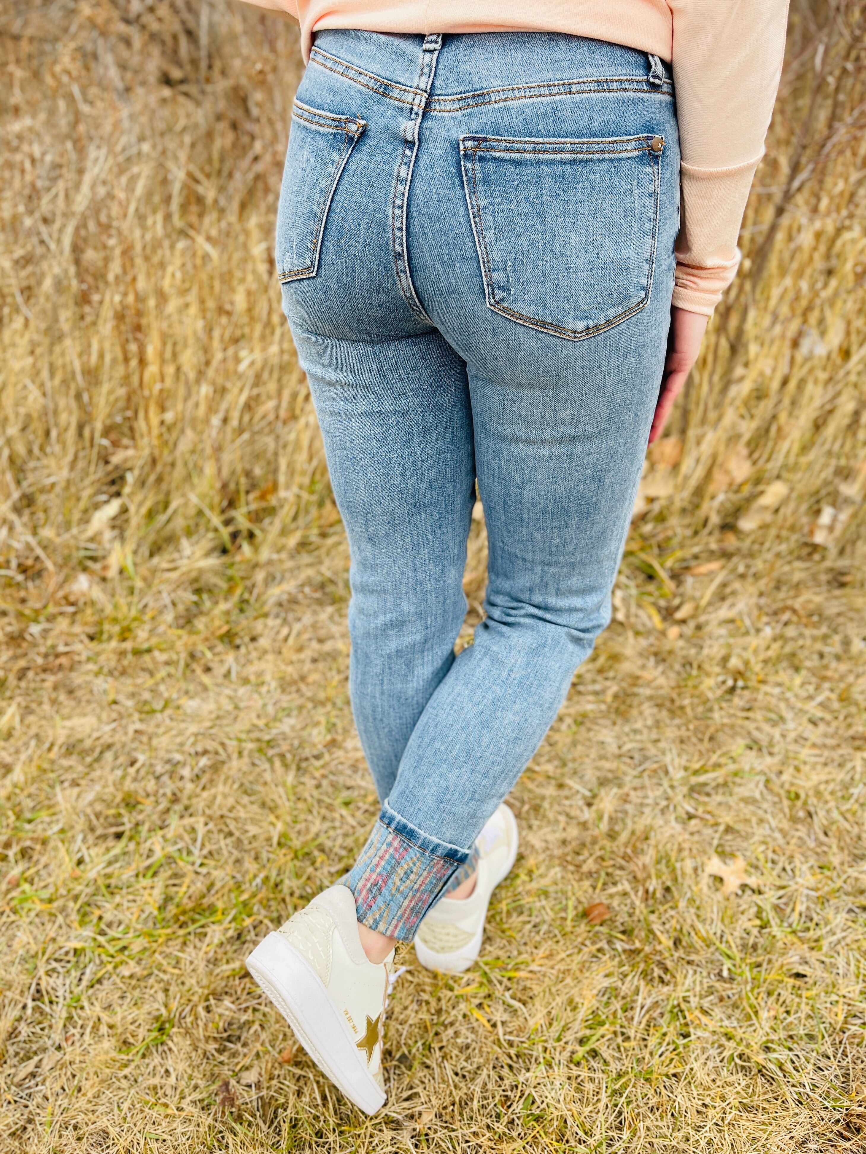 Plus/Reg Not My First Rodeo Print Cuff Jean