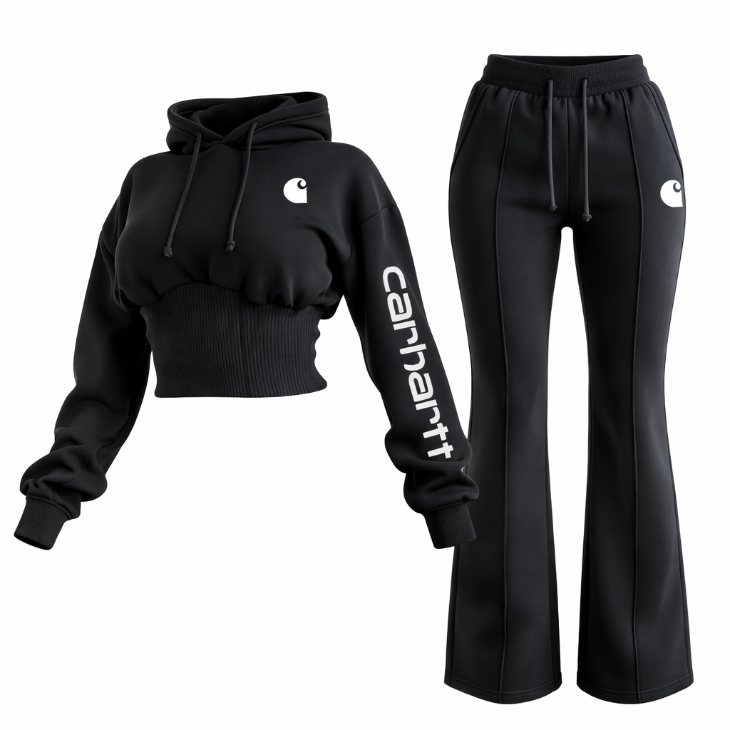 Women's Blue Cropped Shirred Waist Hoodie And Wide-Leg Pants Set