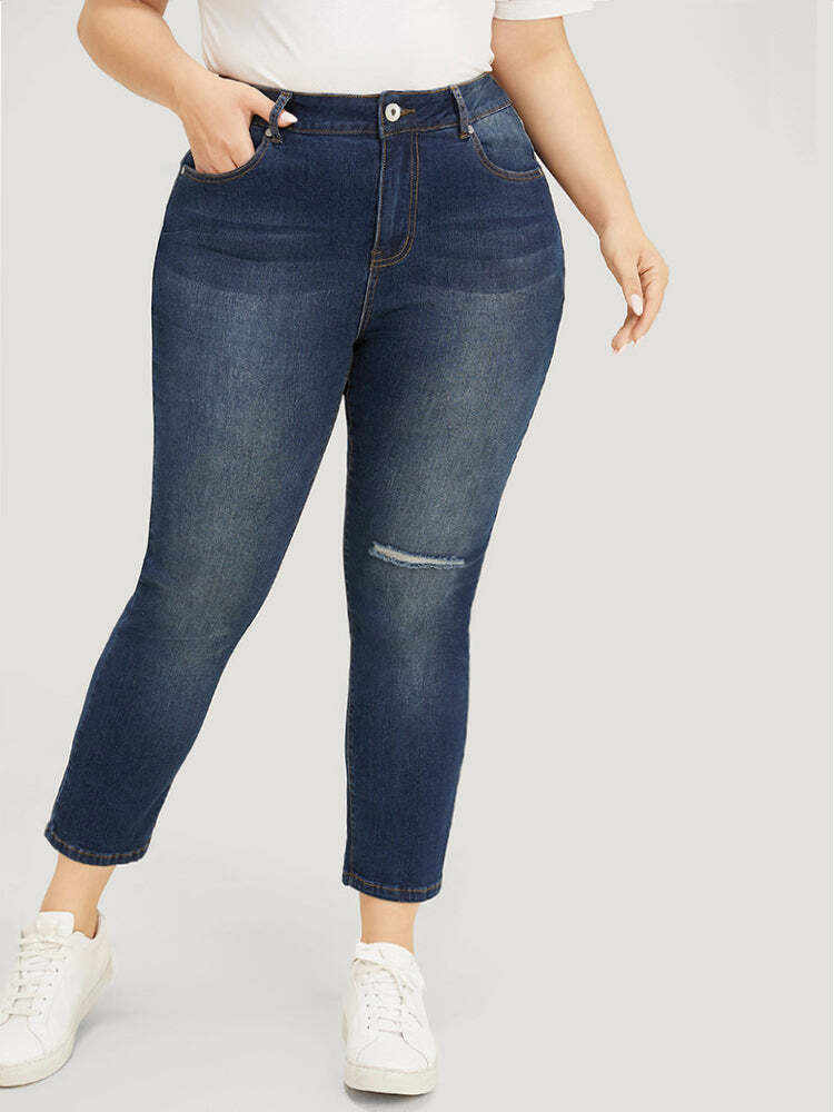 Very Stretchy High Rise Dark Wash Cut Out Jeans