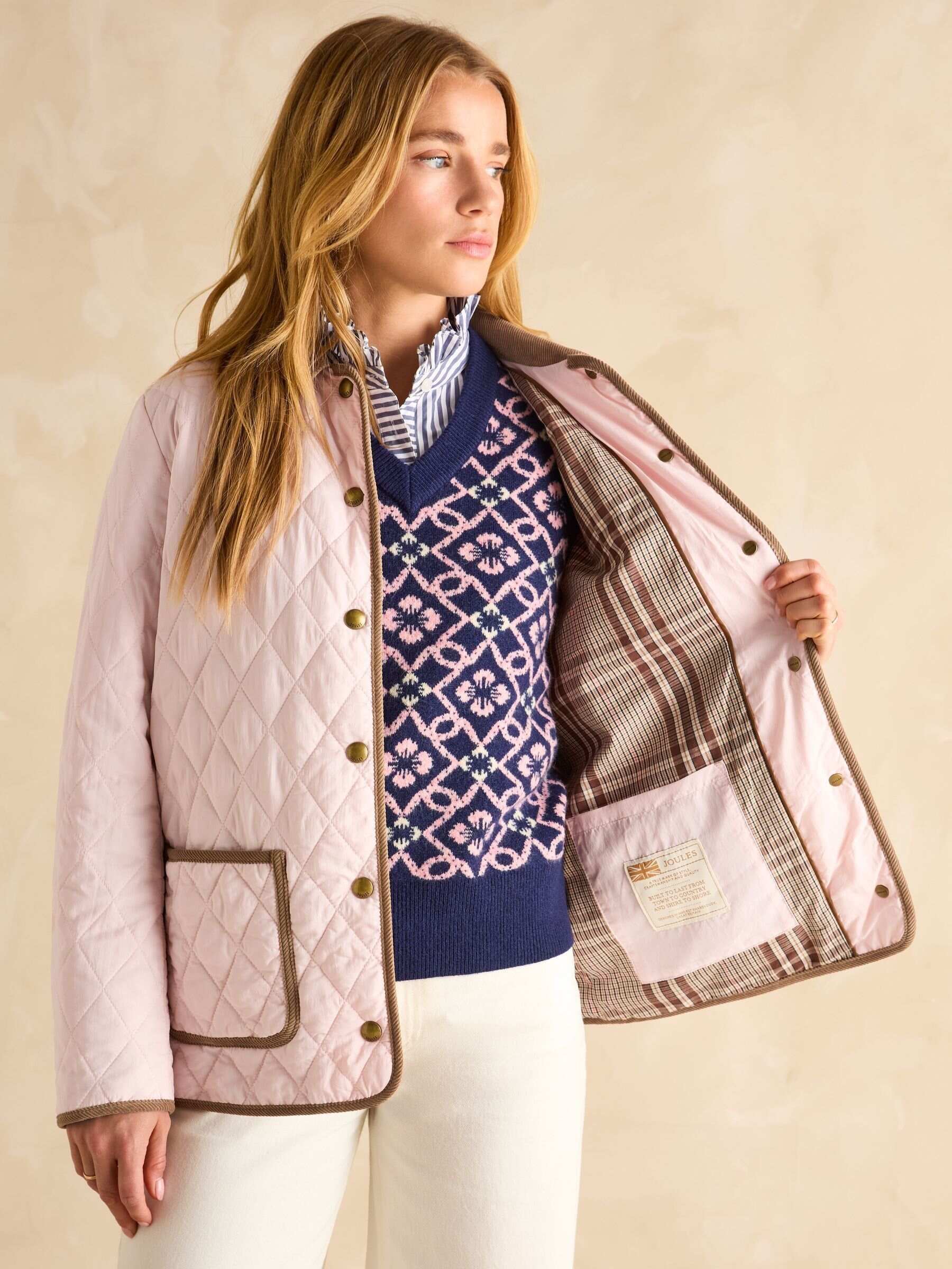 Quinn Pink Showerproof Diamond Quilted Coat