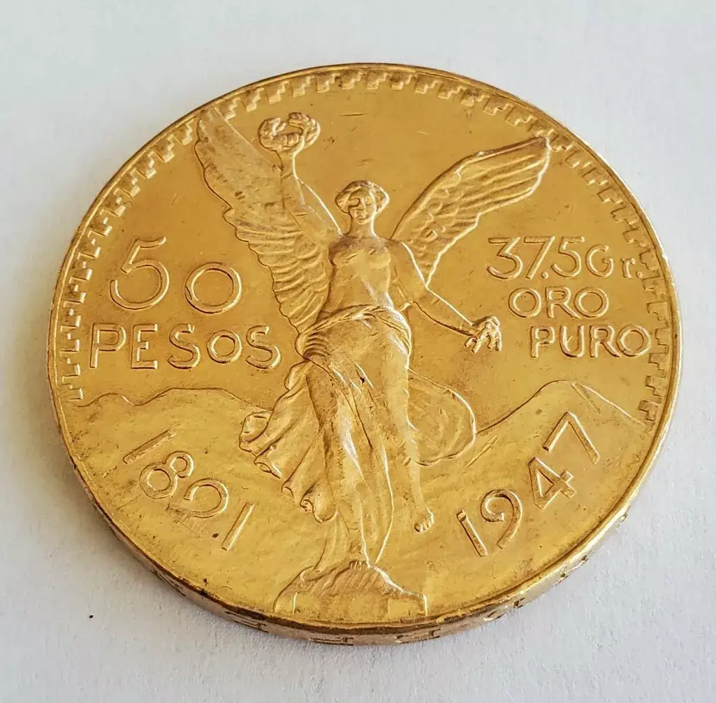 1821 & 1947 Mexican 50 Pesos Gold Coins. 37.5 Gram