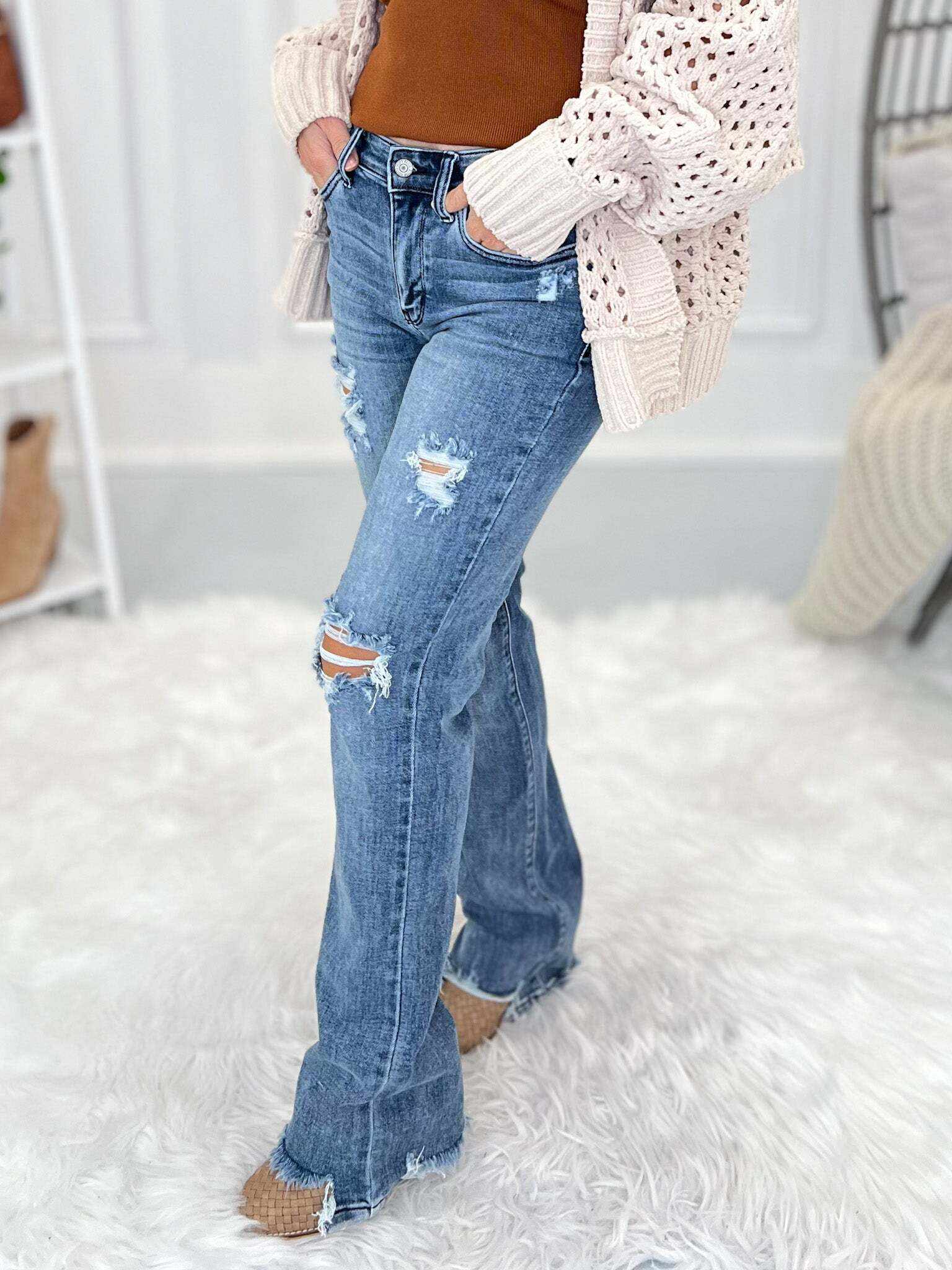 Commit To It - Christmas Destroyed Straight Leg Jeans- Final Sale