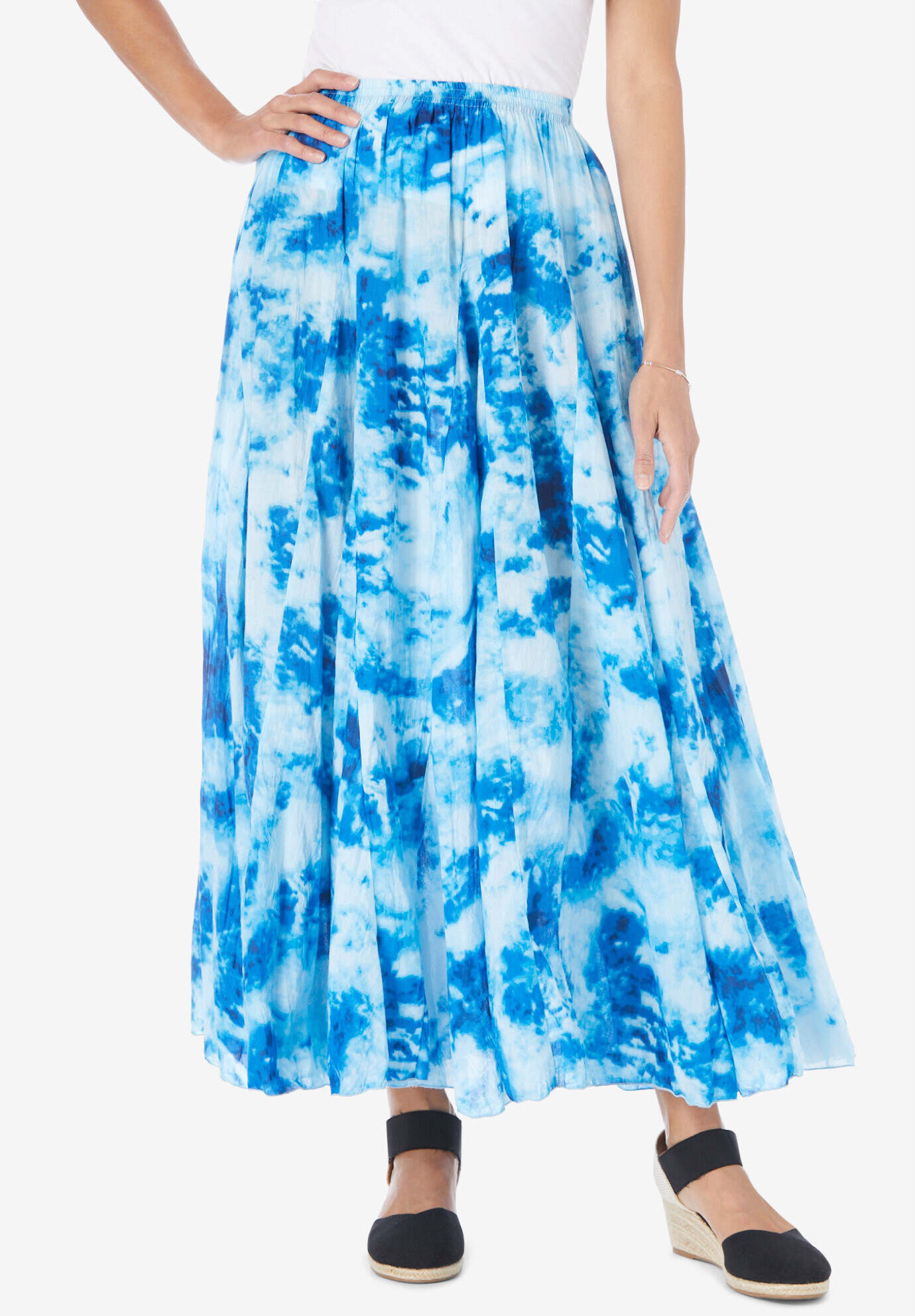 Pull-On Elastic Waist Crinkle Printed Skirt