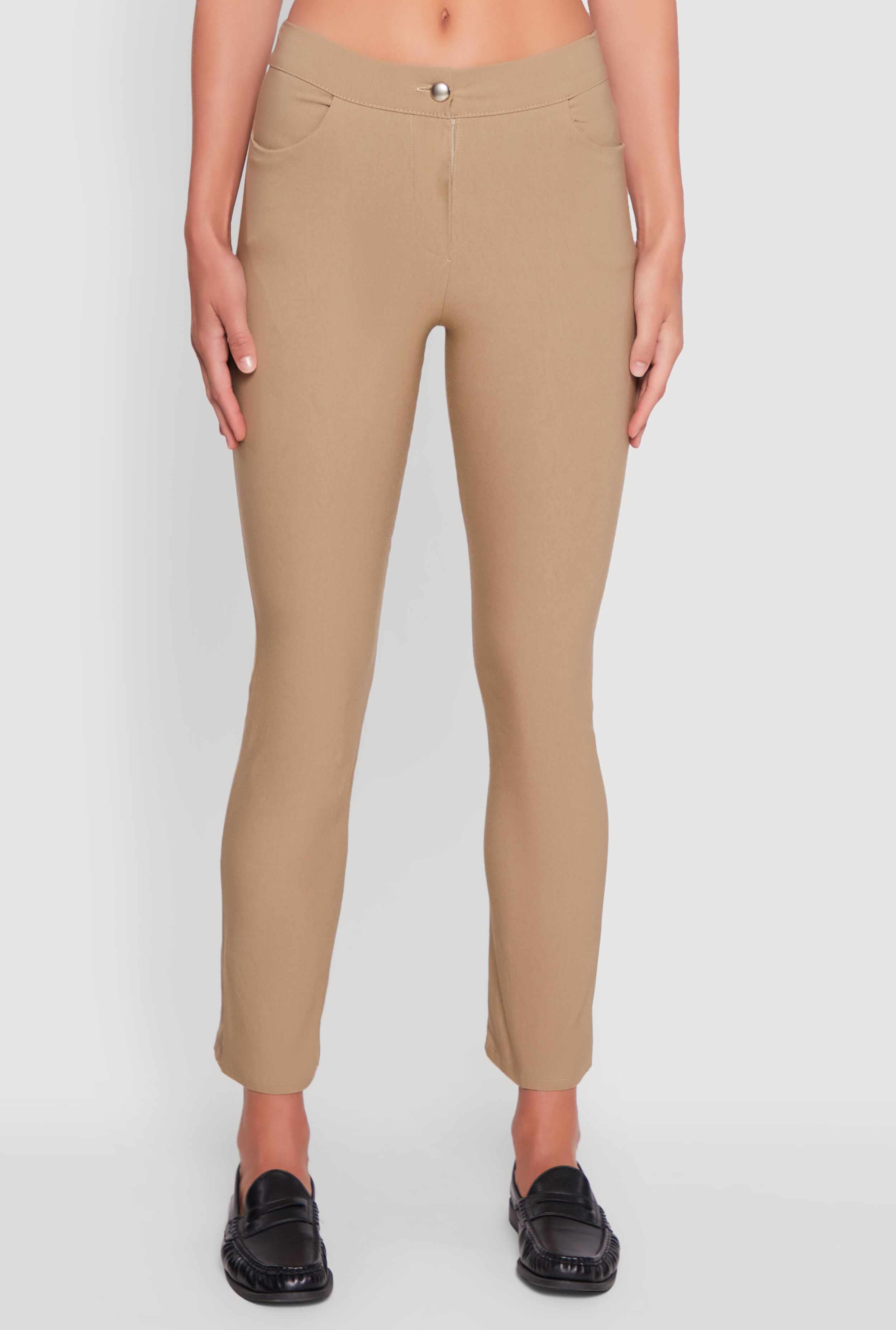 Mid Rise Slim Straight Leg Stretchy Dress Pants